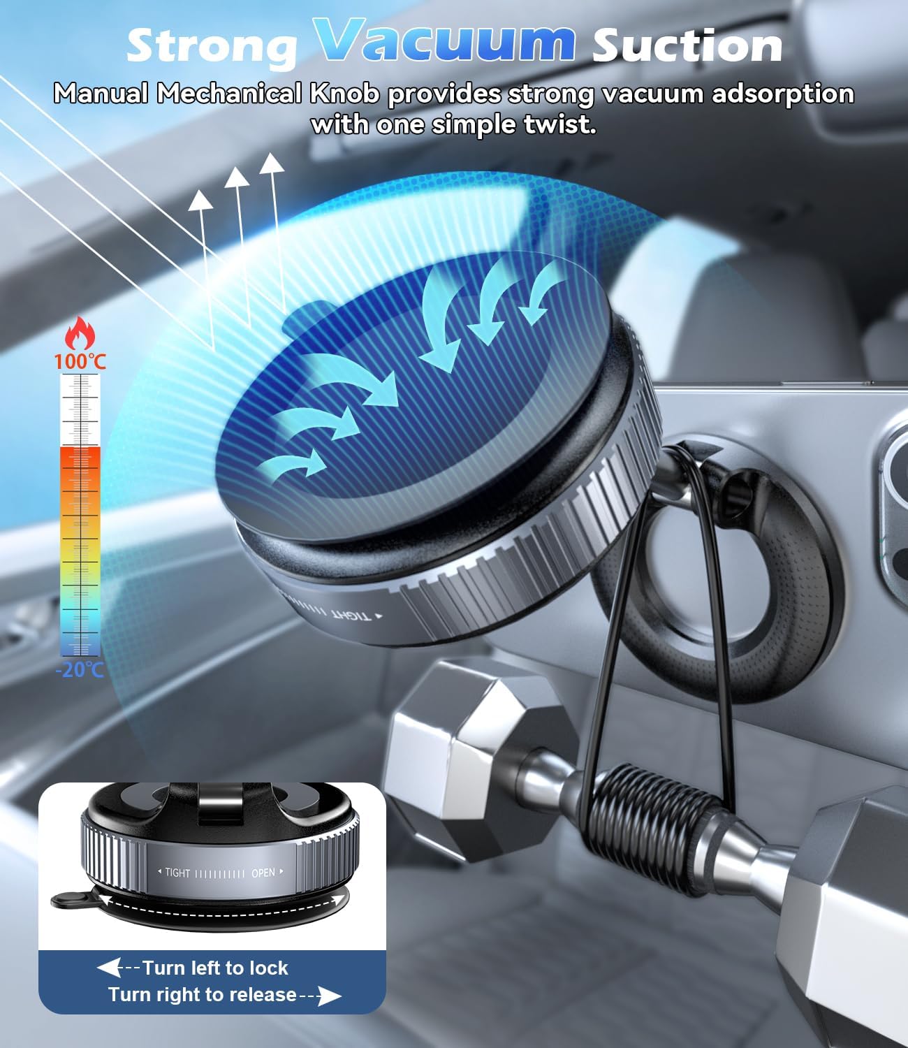 Thumbnail 2 de ALAFY Vacuum Suction Cup Car Phone Holder (MagSafe compatible) – 360° adjustable magnetic mount, black