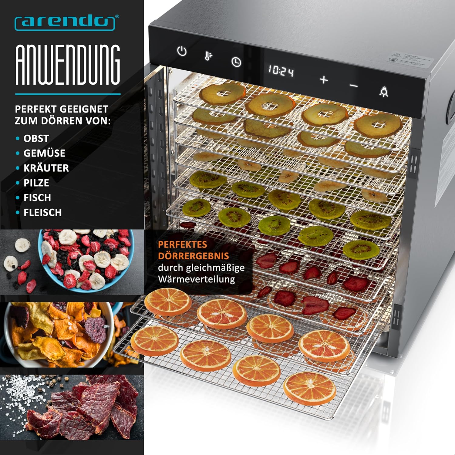 Detalle de Arendo Dörrautomat Edelstahl 800 W für Obst