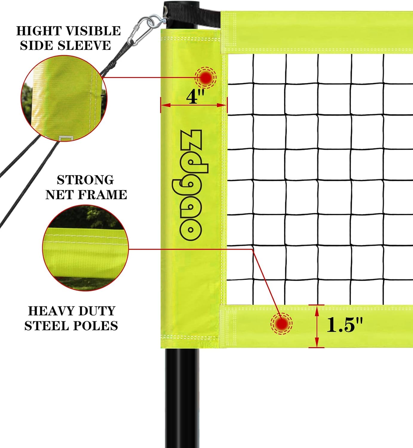 Thumbnail 4 de Outdoor Portable Volleyball Net System with Adjustable Height Poles (20' x 3')