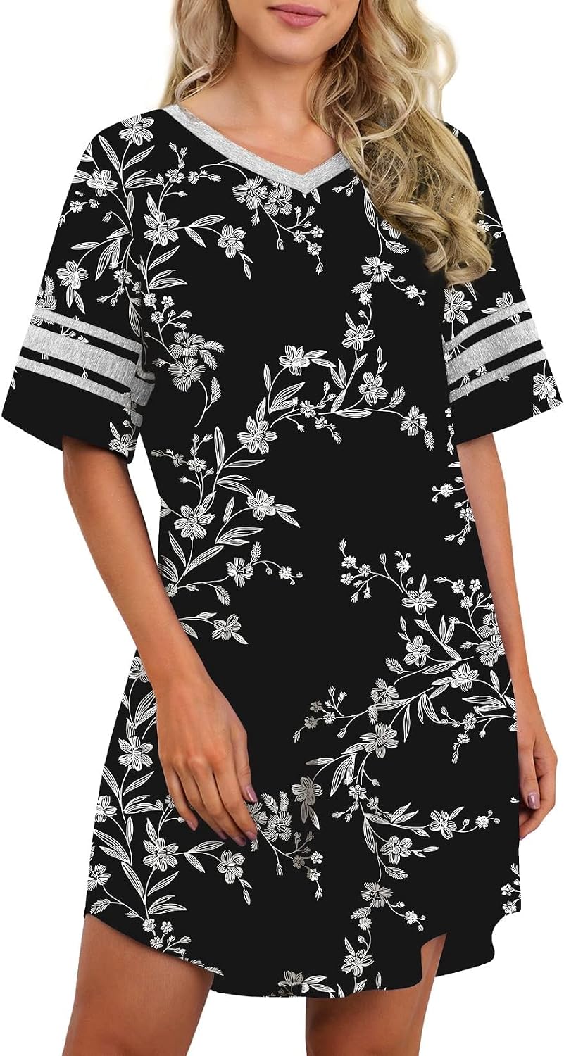 Thumbnail 1 de Actcat Damen Nachthemd Sexy Schlafshirt mit V-Ausschnitt, Kurzarm (Baumollmischgewebe) – Nachtkleid in XXL