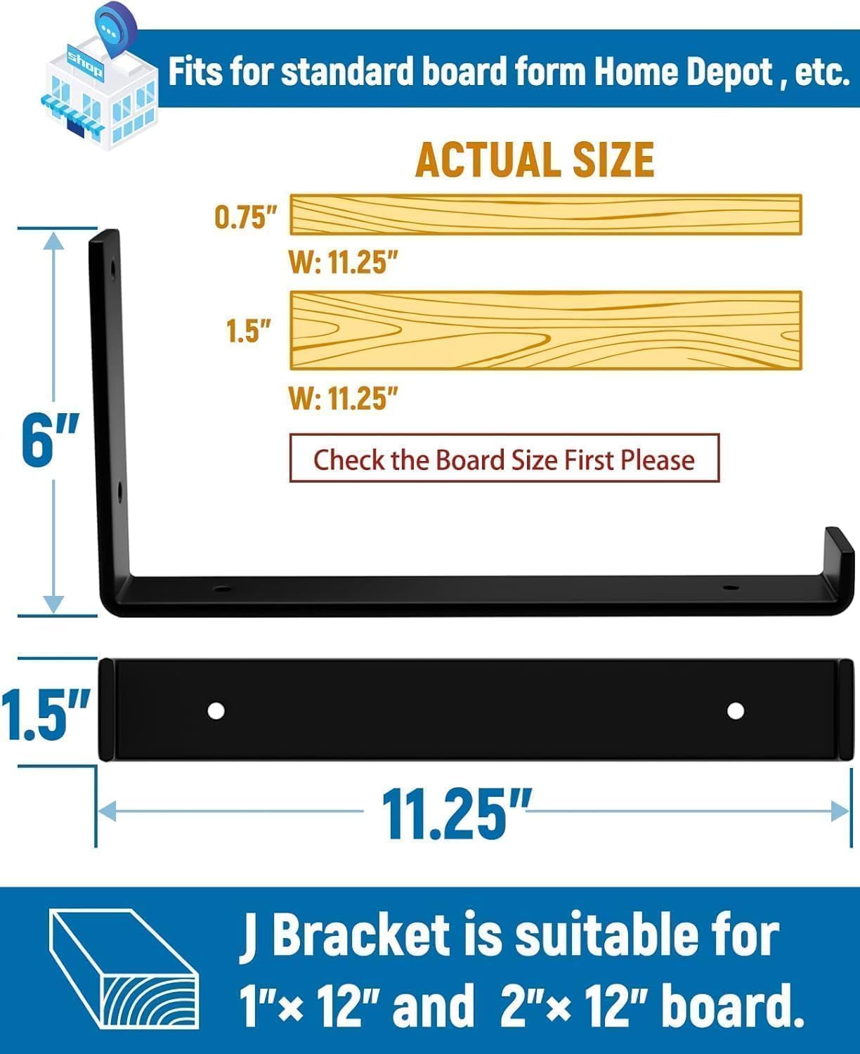 Detalle de LEOPO 1125-12 Shelf Brackets, 12-Pack Black 1/5-Inch J-Style Supports