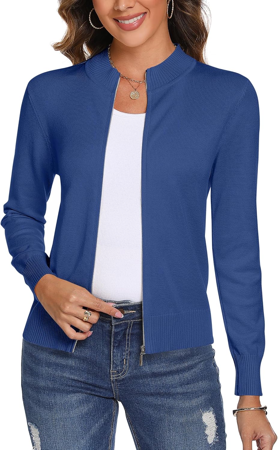 Thumbnail 6 de Aottori Strickjacke Damen kurz mit Reißverschluss – Cardigan mit Stehkragen für Alltag & Office