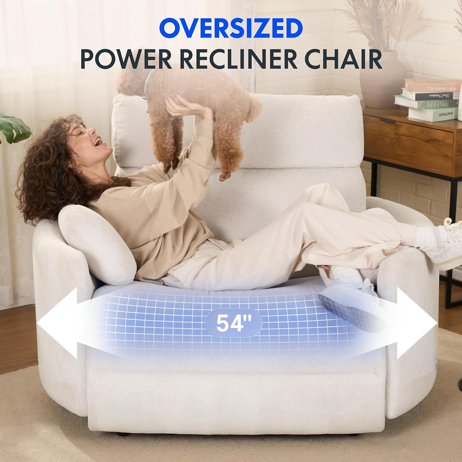 Thumbnail 4 de FLEXISPOT Oversized Power Recliner Chair (Mochi) – Extra Wide 54" Zero-Wall, USB & Type-C, Plush Chenille
