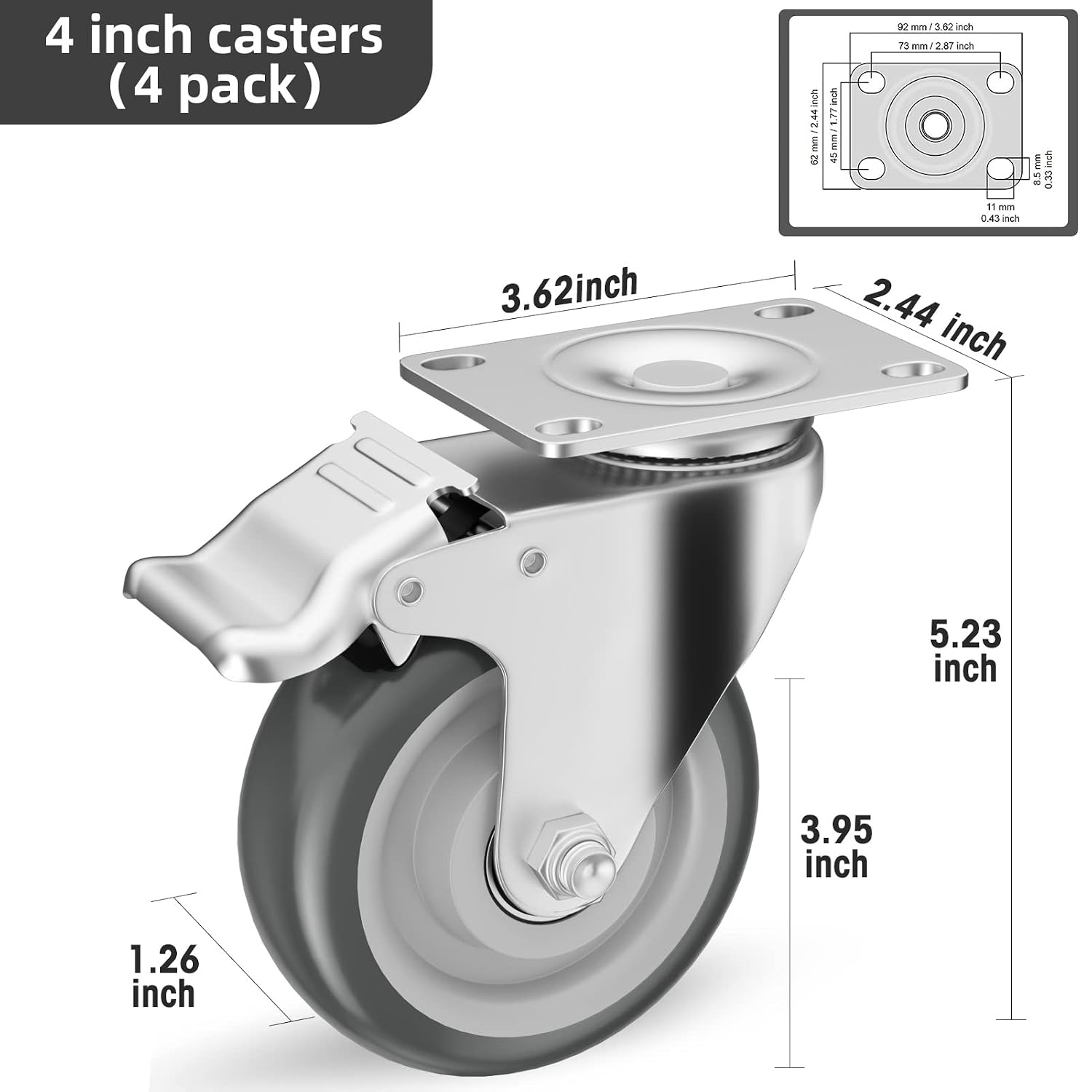Detalle de CLOATFET Swivel Plate Casters 4-inch