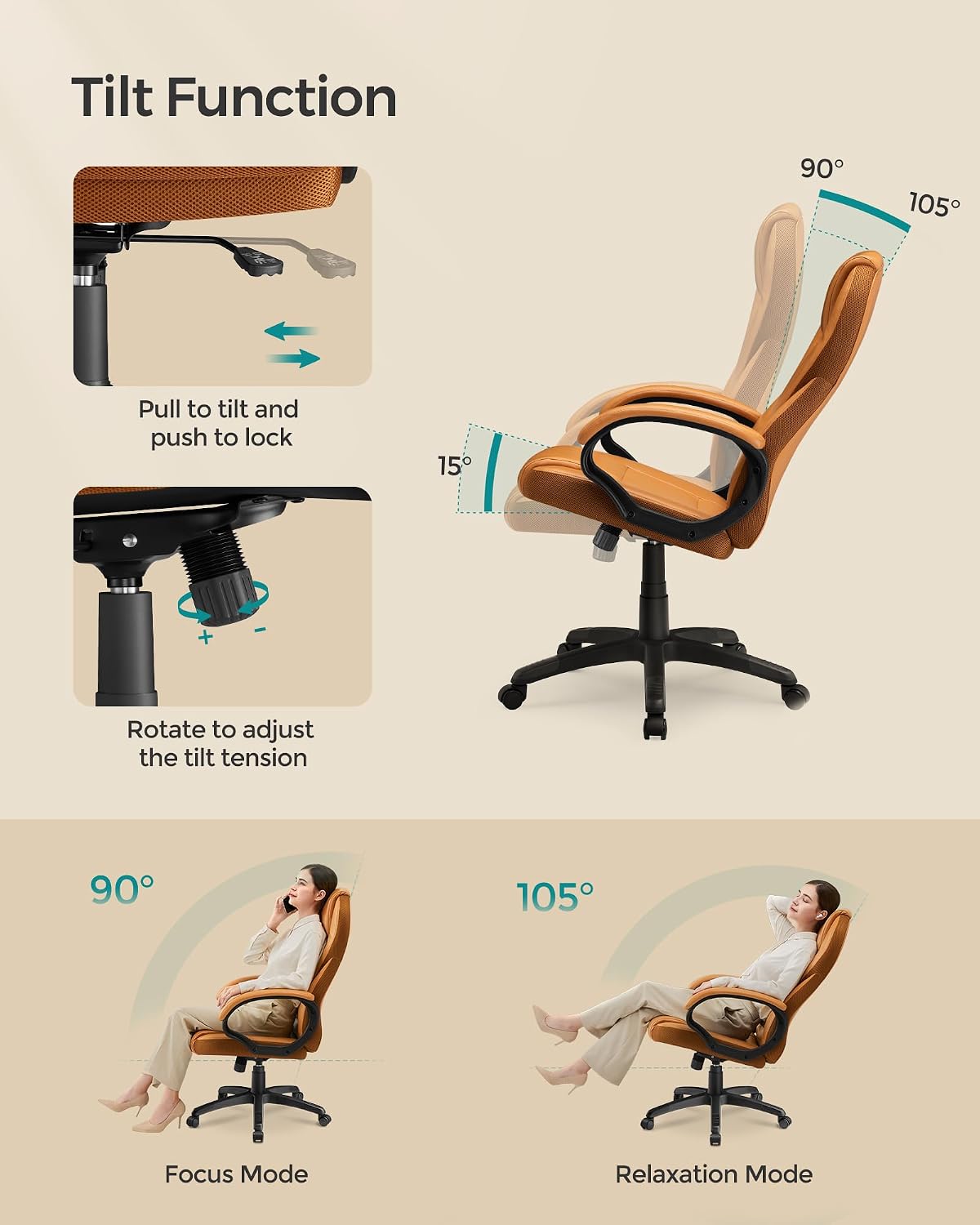 Thumbnail 5 de SONGMICS Ergonomic Swivel Chair 44–54 cm