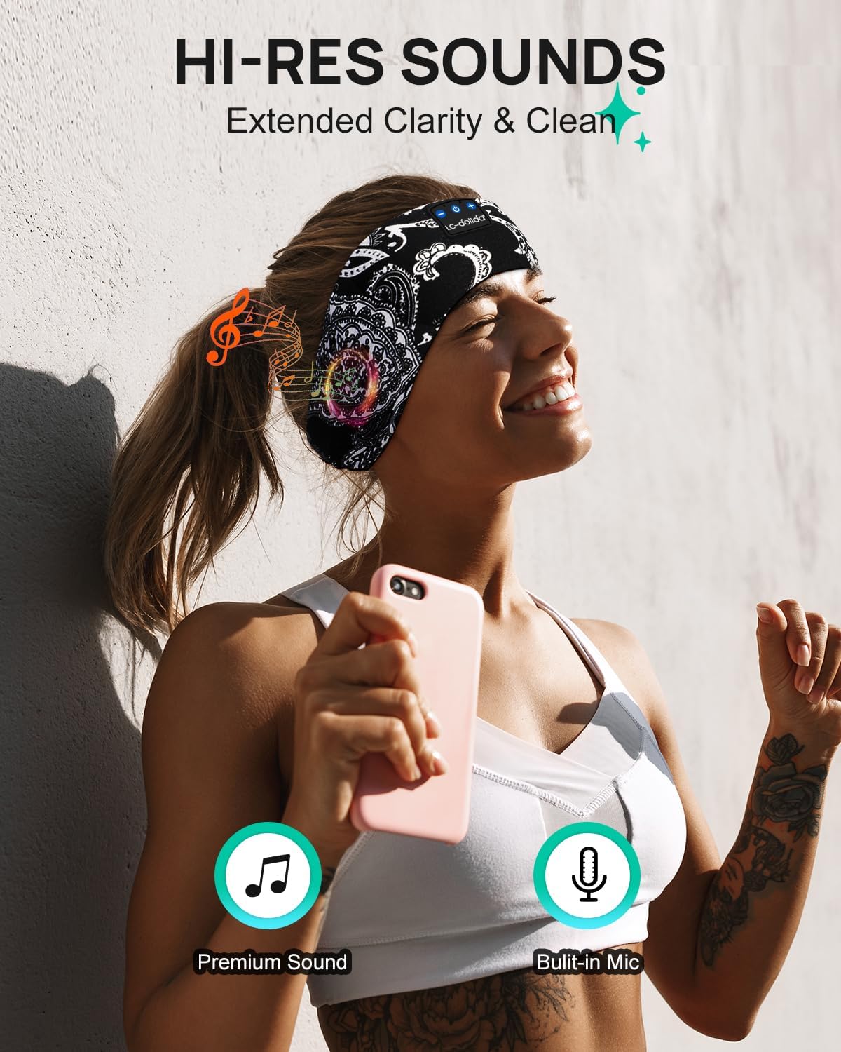 Detalle de LC-dolida LC001 Bluetooth Sleep Headphones, Washable Headband with Mic