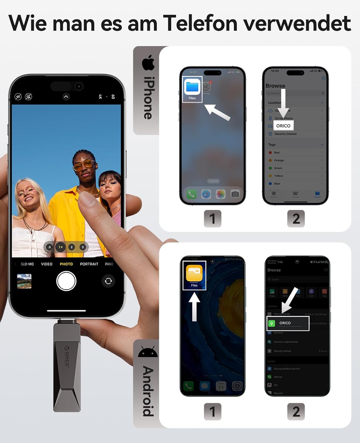 Thumbnail 3 de ORICO USB-Stick 64GB USB 3.2 (CB05) 2-in-1 USB-A/USB-C mit OTG bis 150 MB/s, grau