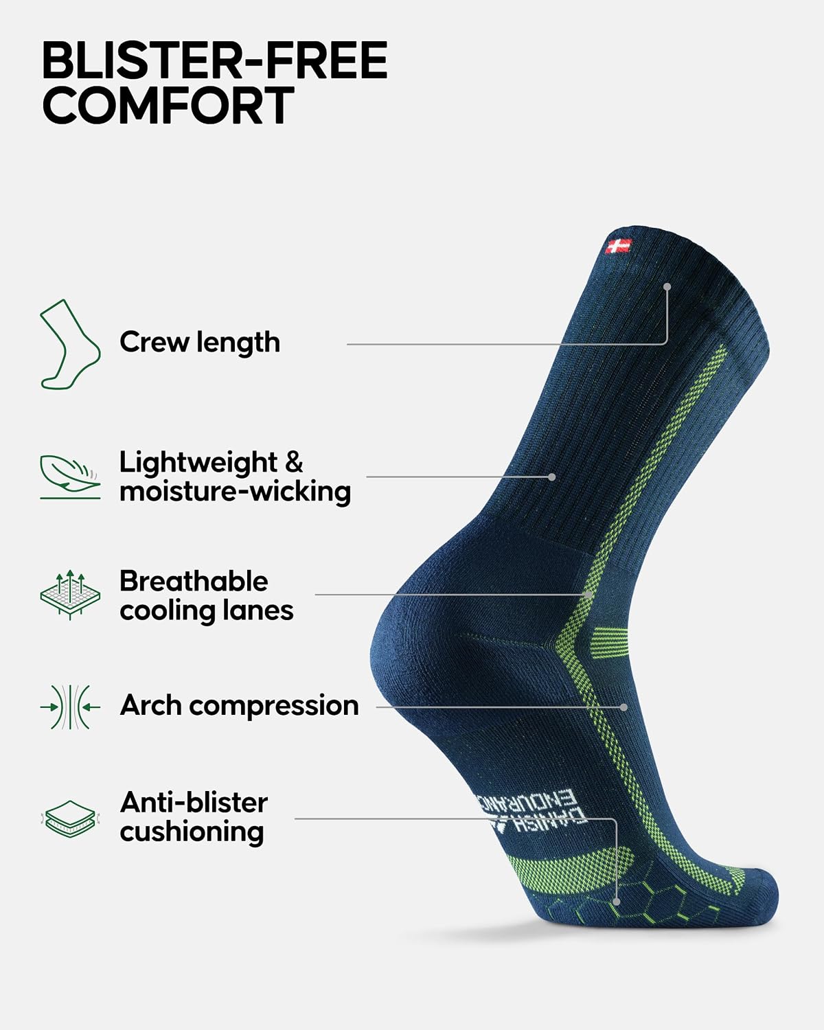 Detalle de DANISH ENDURANCE Cushioned Running Socks for Long Distances – Unisex (3 or 5 Pack)