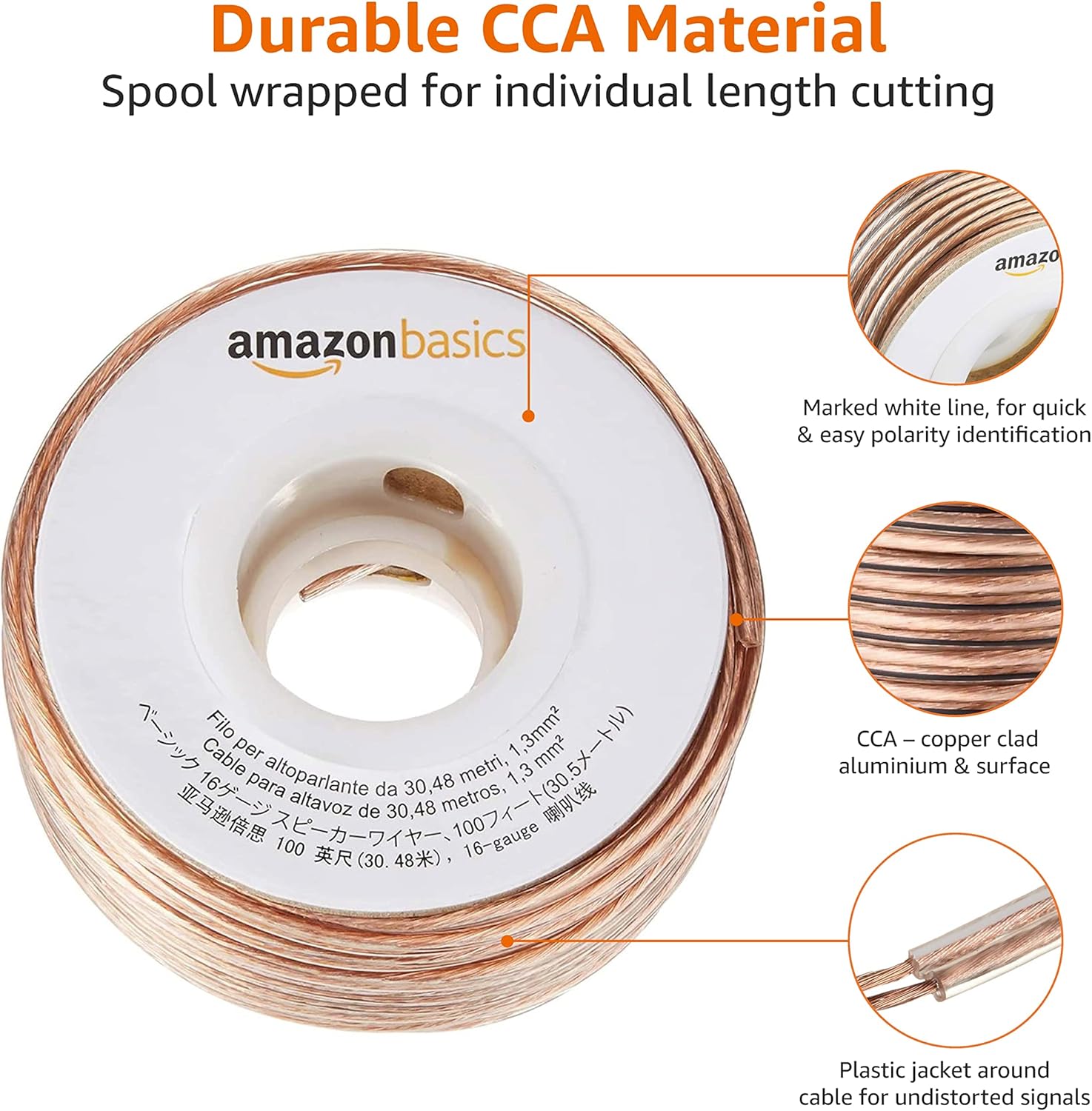 Thumbnail 2 de Amazon Basics 16-gauge speaker wire (1.3 mm²) bronze, 30.48 m roll