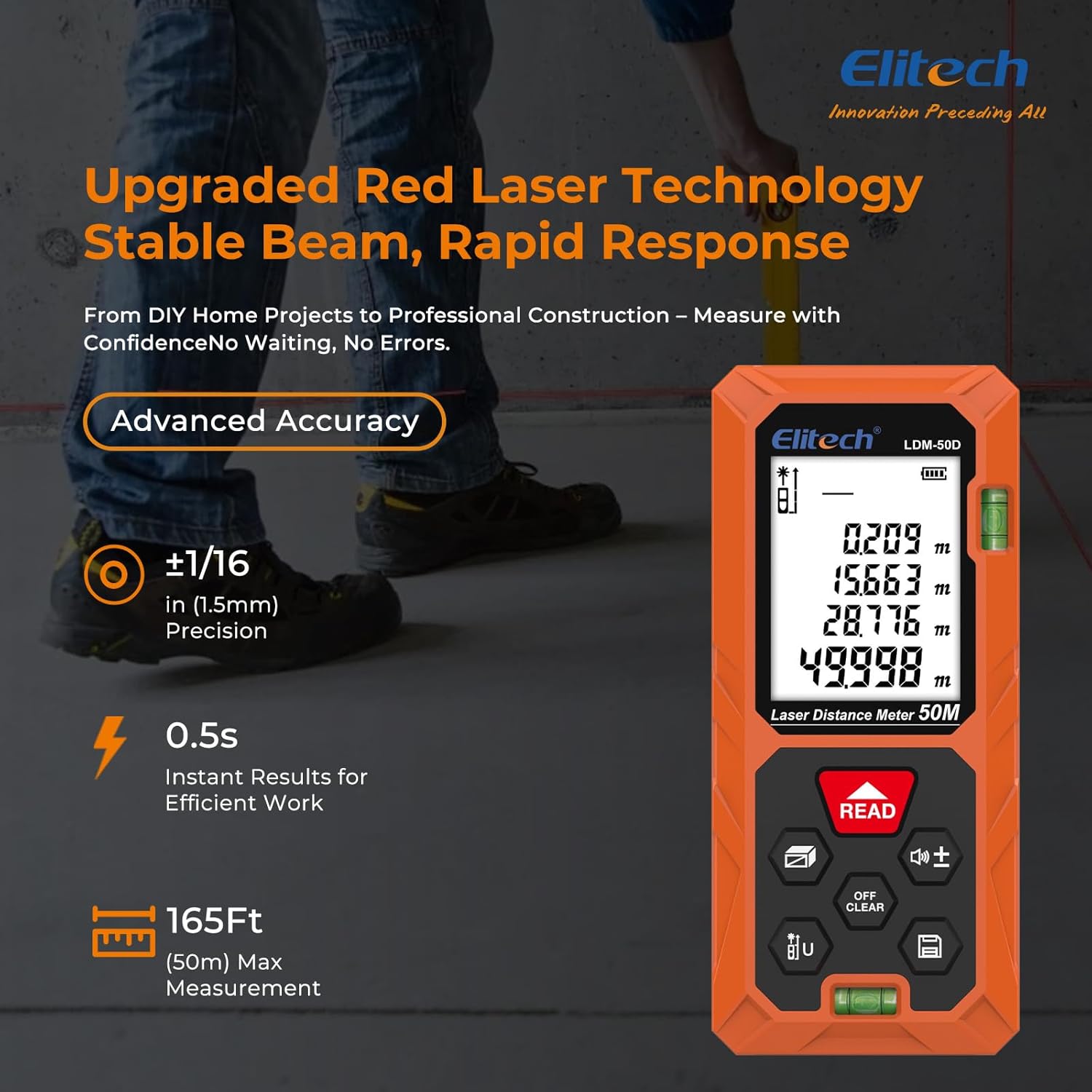 Thumbnail 1 de Elitech Télémètre Laser 50 m