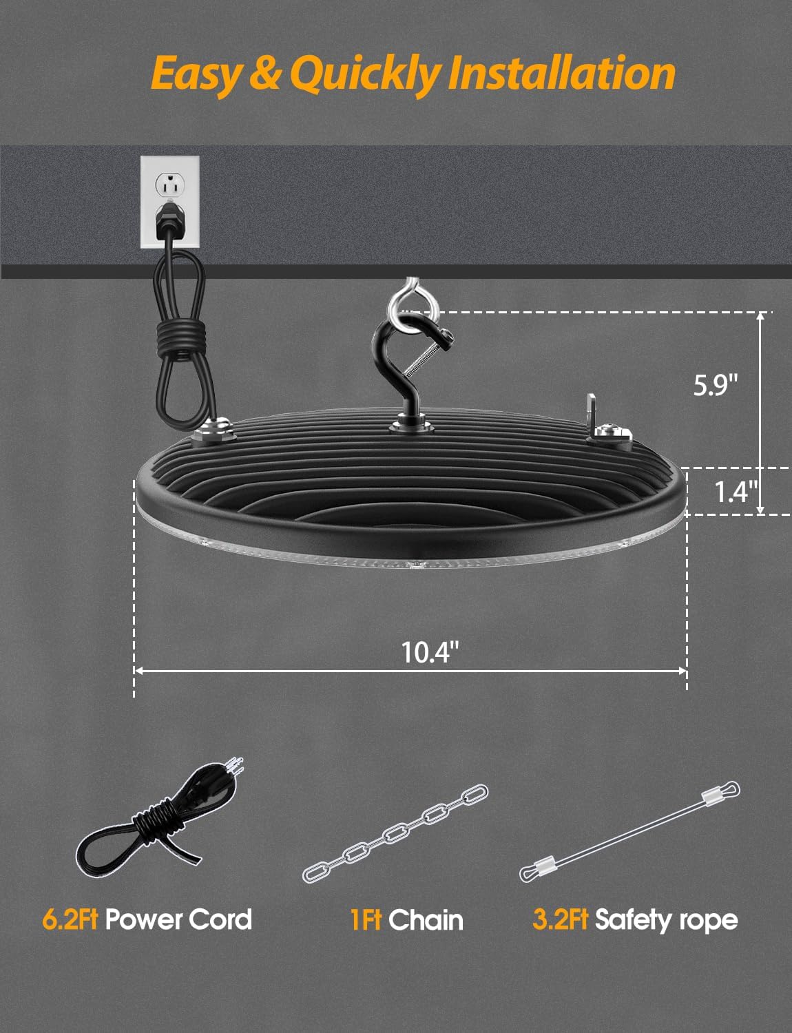 Detalle 2 de WILLGOTOP LED High Bay Lights, 150W UFO Shop Lights, 6500K, IP66, 4-Pack
