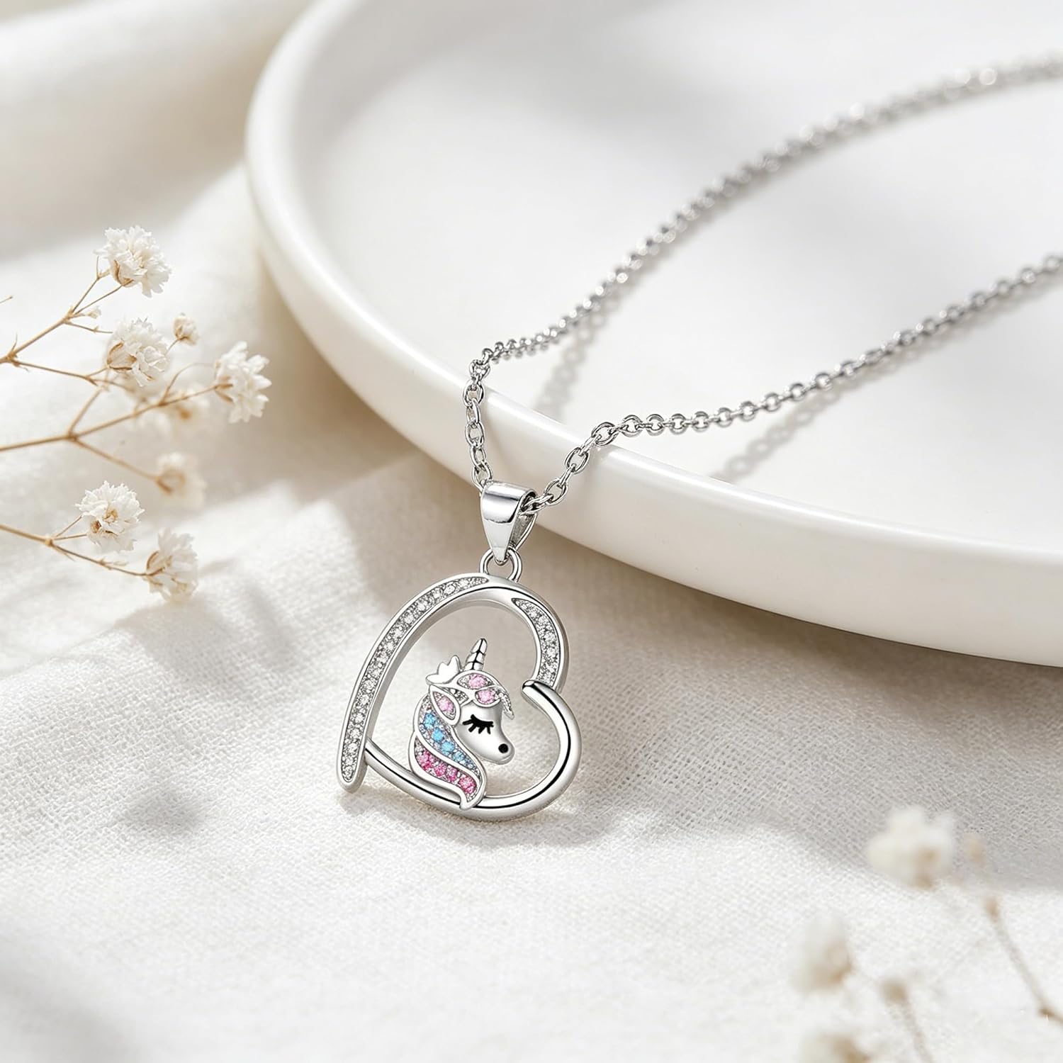 Detalle de Arrebol Kette Damen Sterling Silber 925 – Verstellbare Halskette mit Einhorn-Anhänger