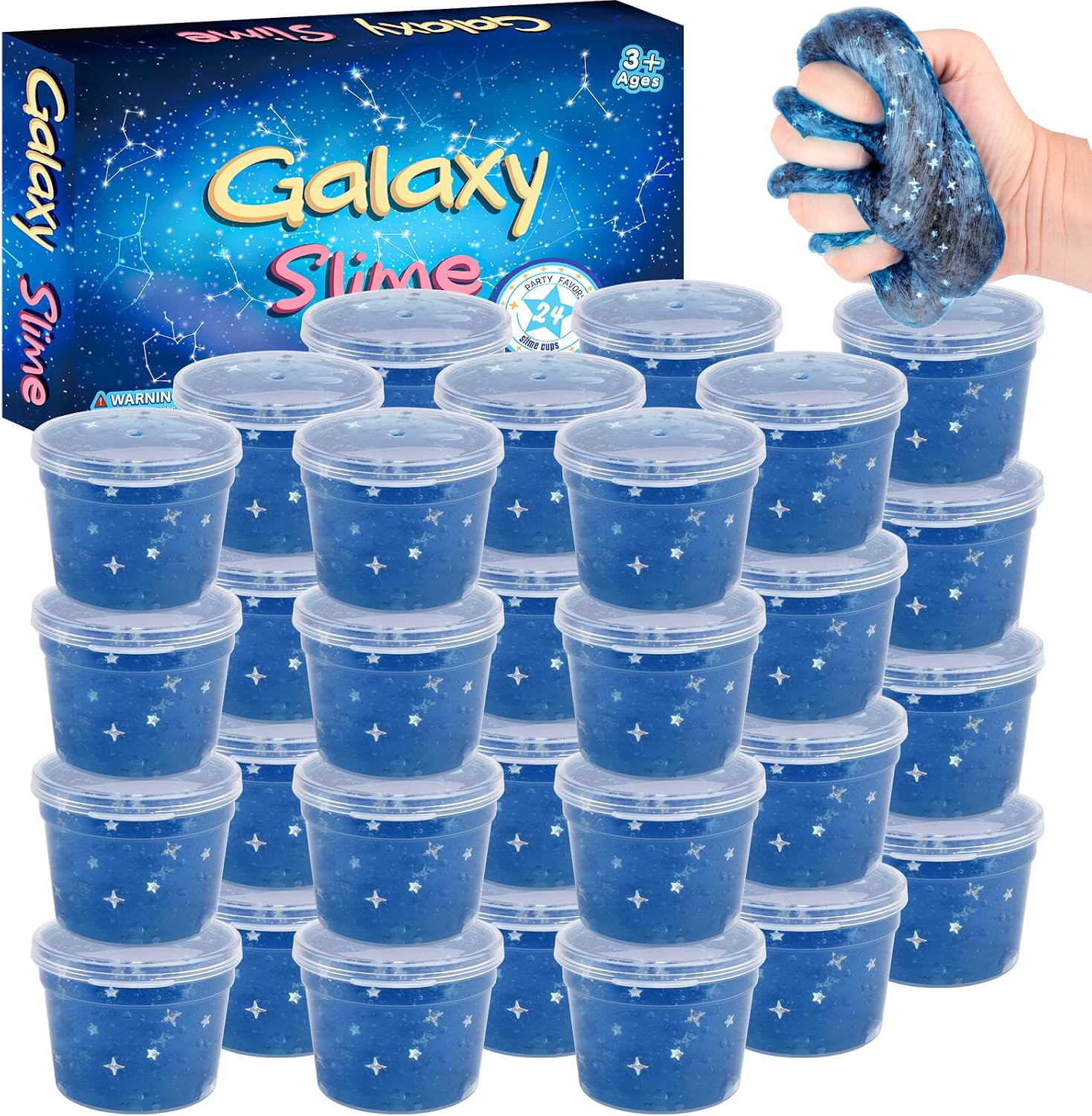 Detalle de 24 Pack Gray-Blue Galaxy Star Slime cups for kids – mess-free sensory party favours