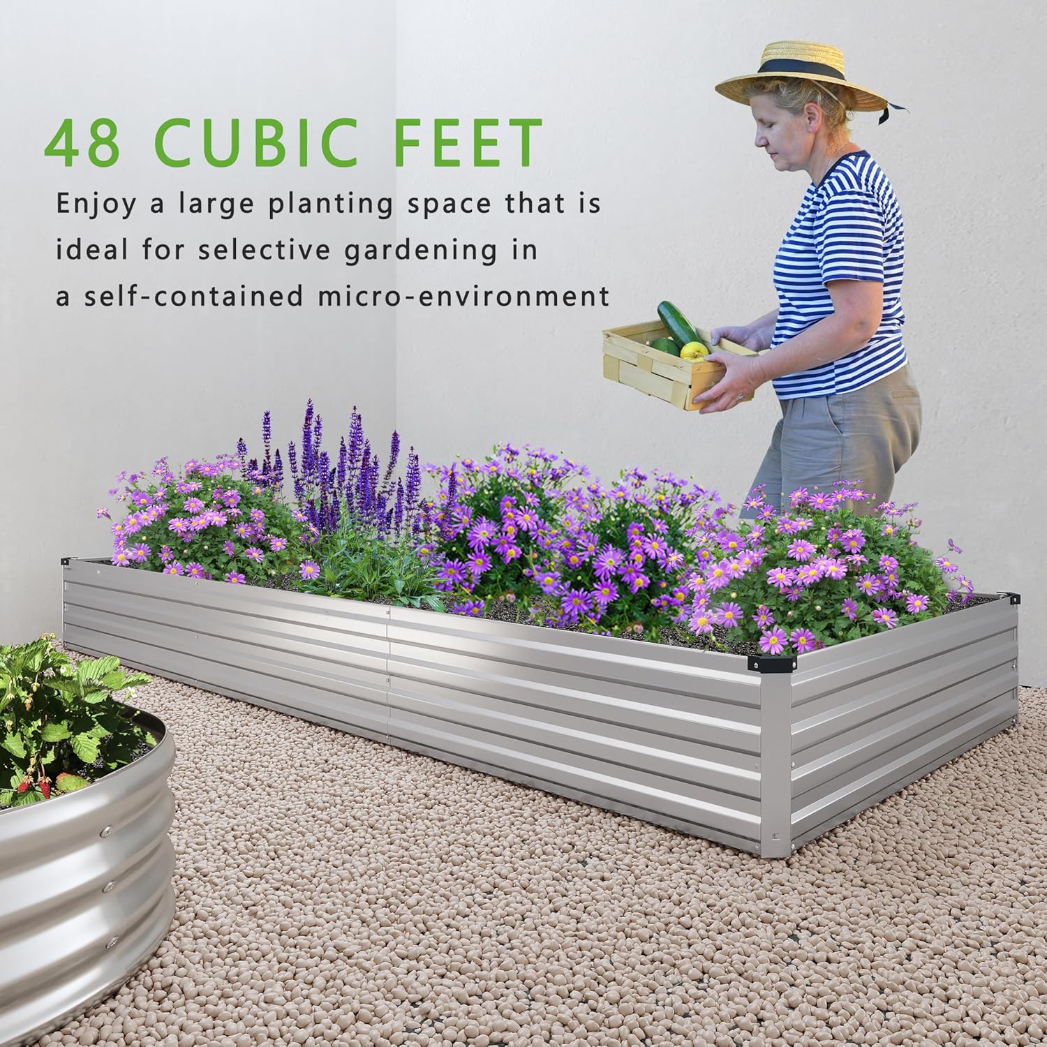 Detalle de DIIYIV 2-Piece 12 x 4 x 1 ft Galvanized Raised Garden Bed Kit
