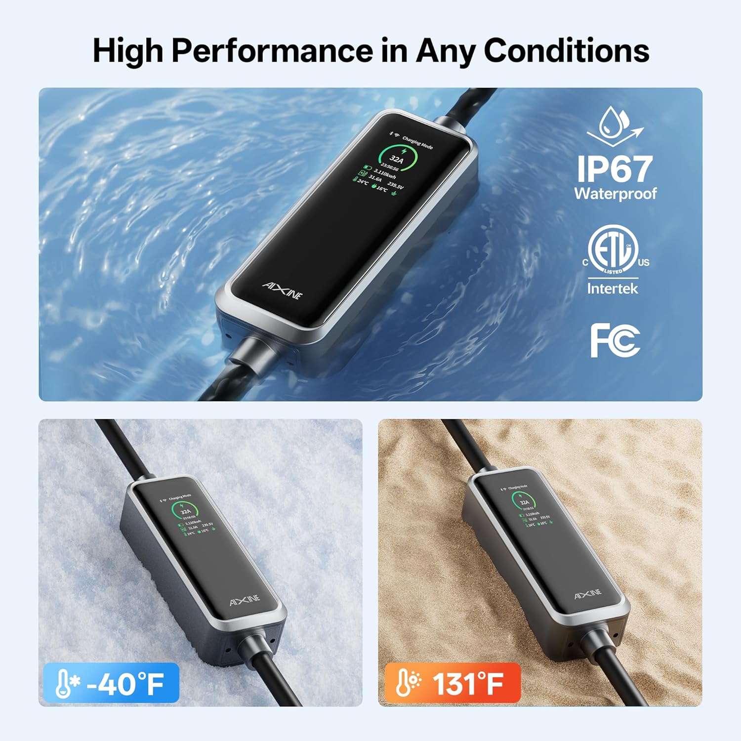 Thumbnail 5 de AIXINE Level 2 EV Charger with WiFi App — 32A, 25ft Cable, IP67, J1772 Compatible