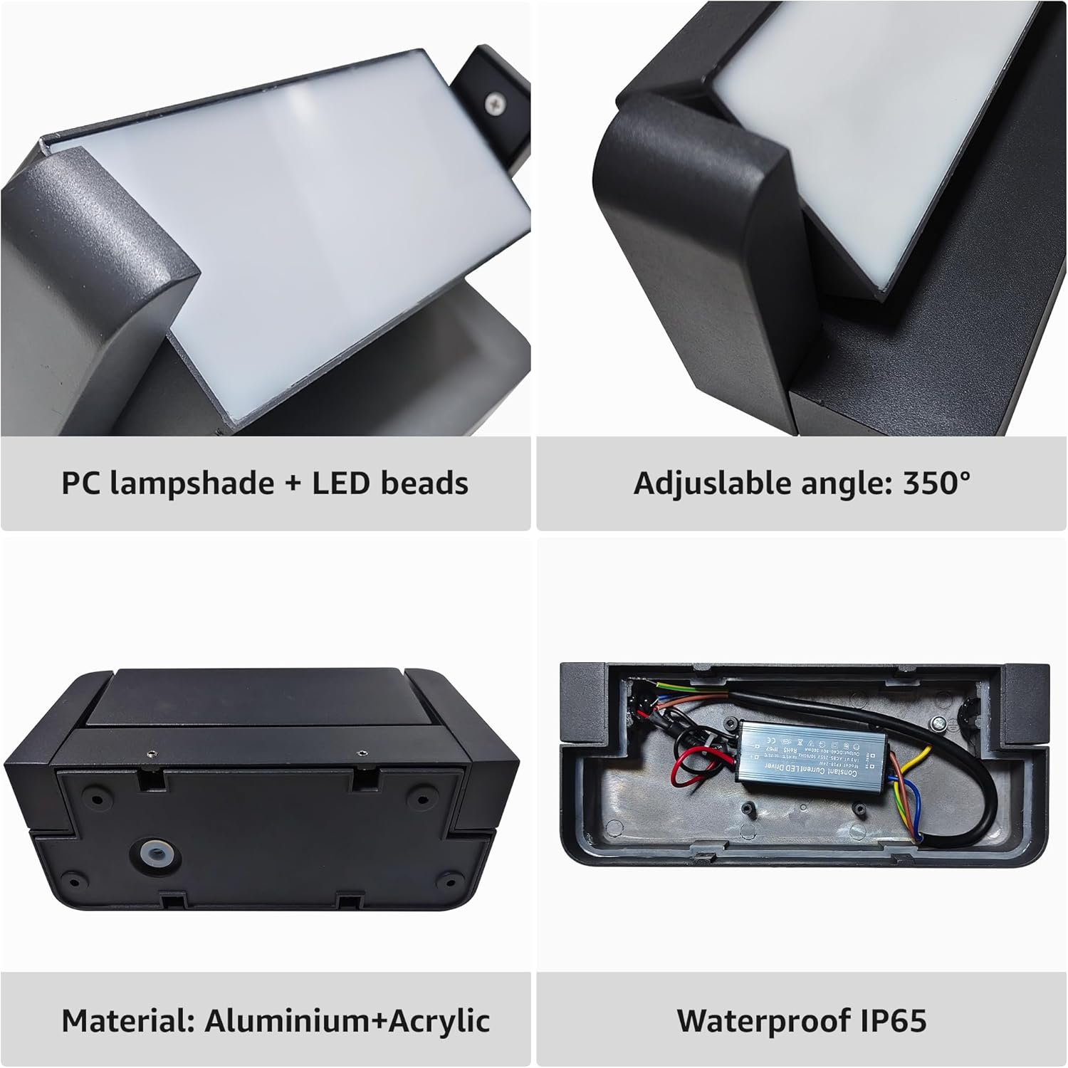 Detalle de Aipsun 24W LED applique da esterno orientabile IP65, 1500 lm, 3000K