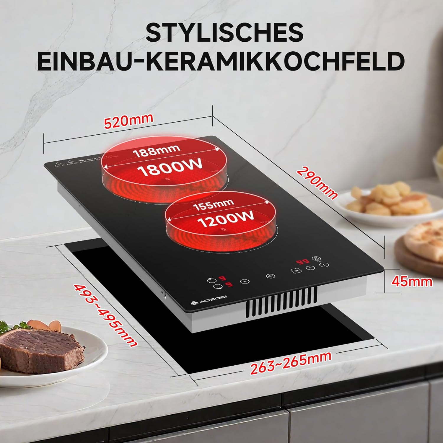 Thumbnail 2 de Aobosi Glaskeramikkochfeld 2 Platten 3.000 W