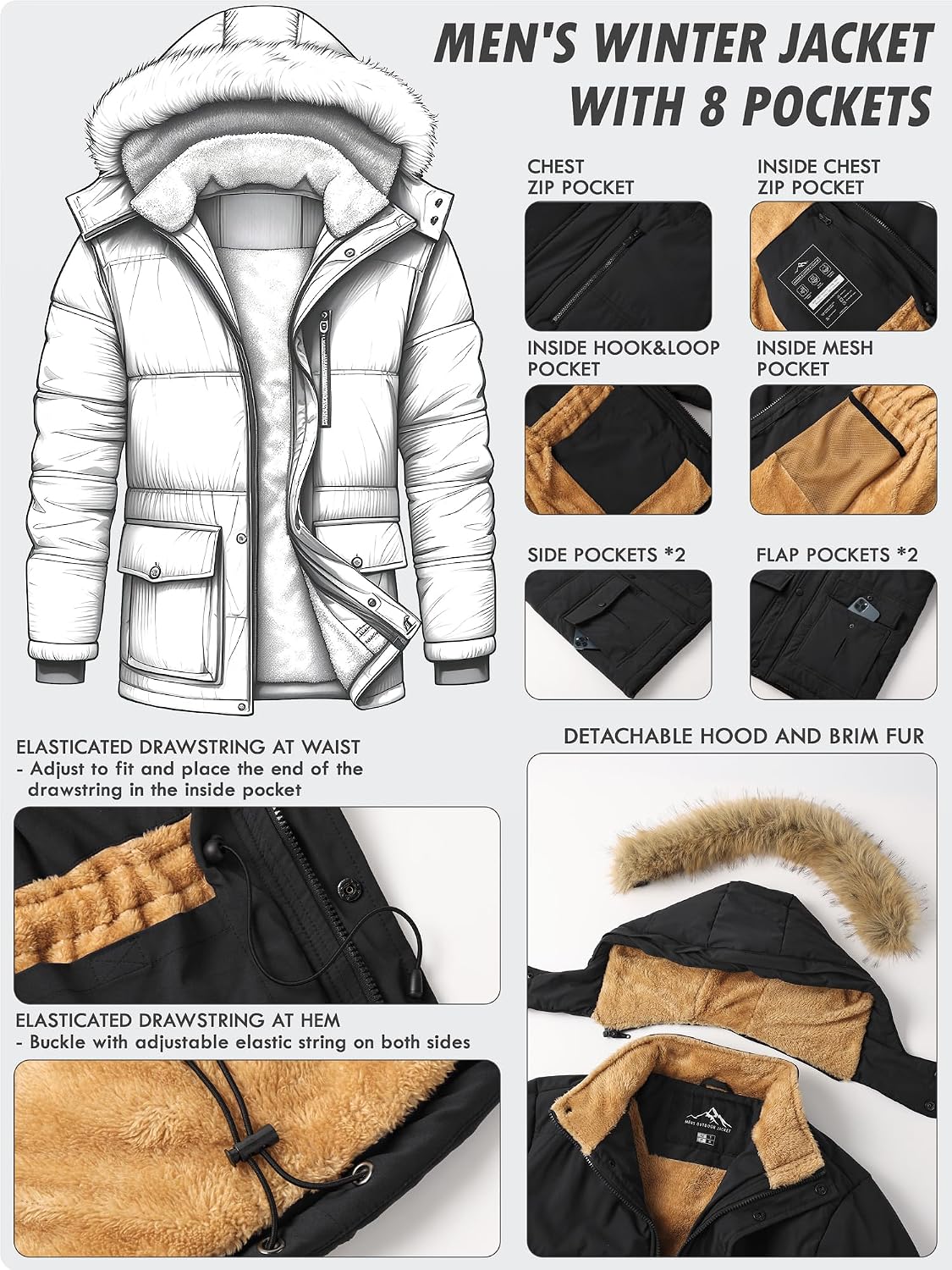 Thumbnail 6 de Peakwell Men’s Warm Winter Jacket with Detachable Hood