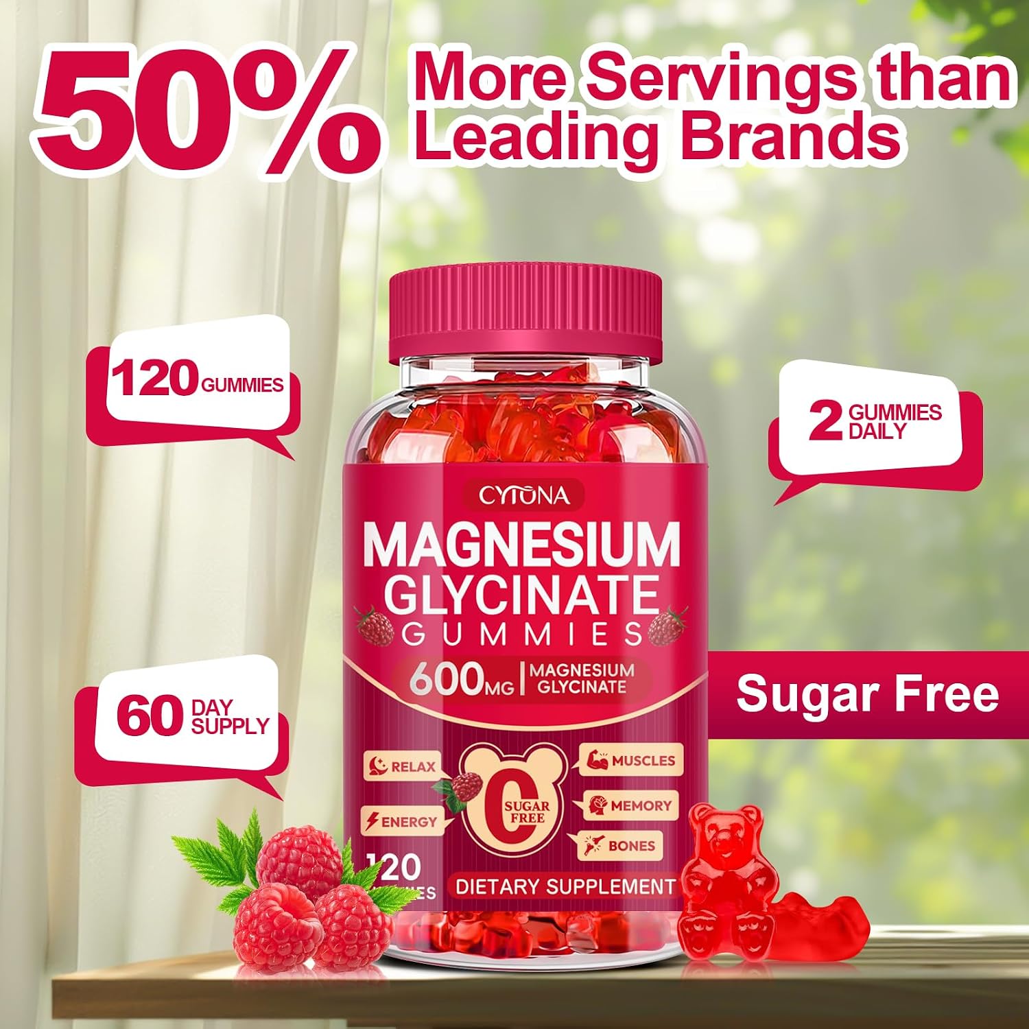 Thumbnail 6 de Cytona Magnesium Glycinate Gummies, 600 mg Complex, Sugar-Free, 120 Count