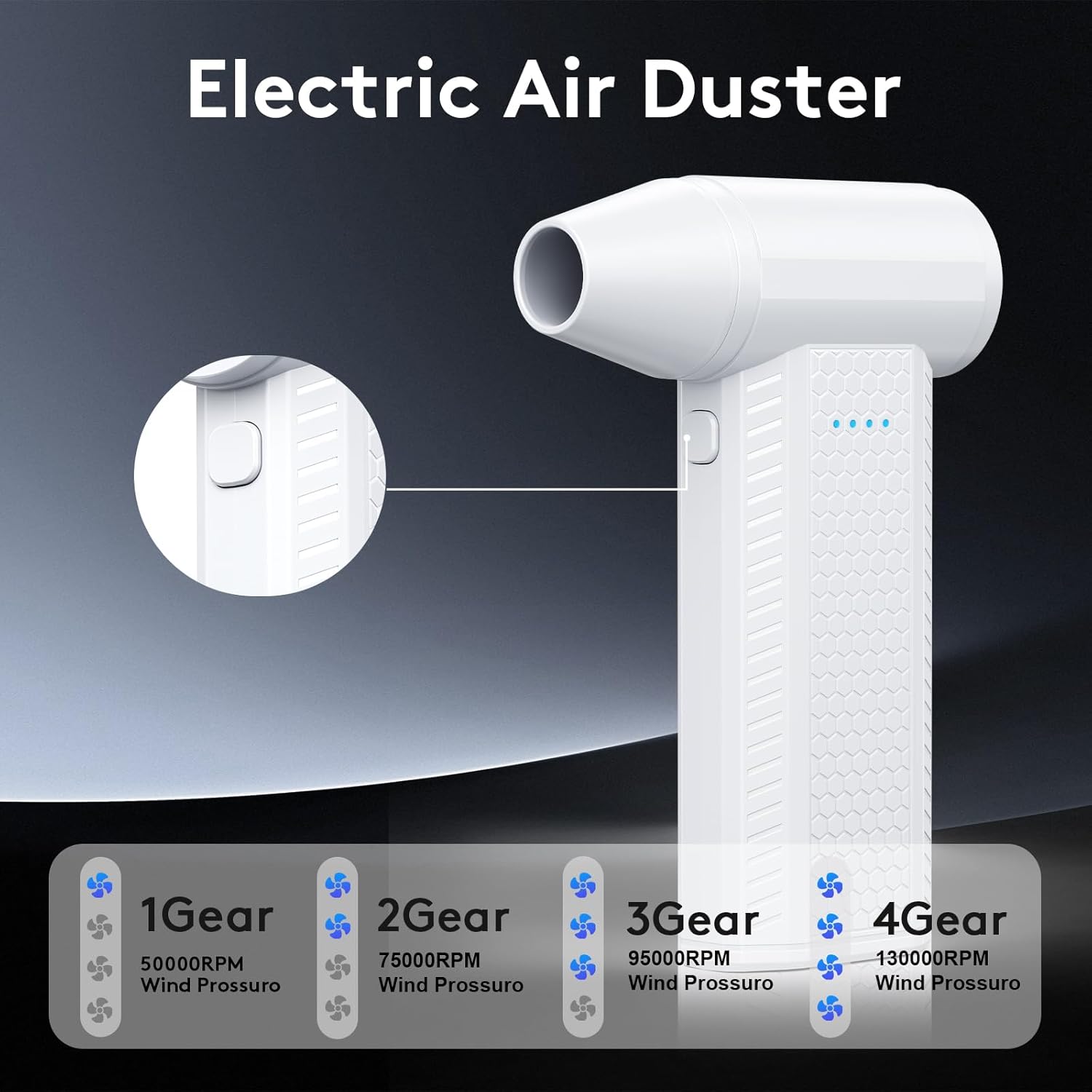 Thumbnail 2 de FOURQ Souffleur d’air comprimé sans fil, 130000 tours/min – 4 vitesses, batterie 4000 mAh, 5 buses et 3 brosses