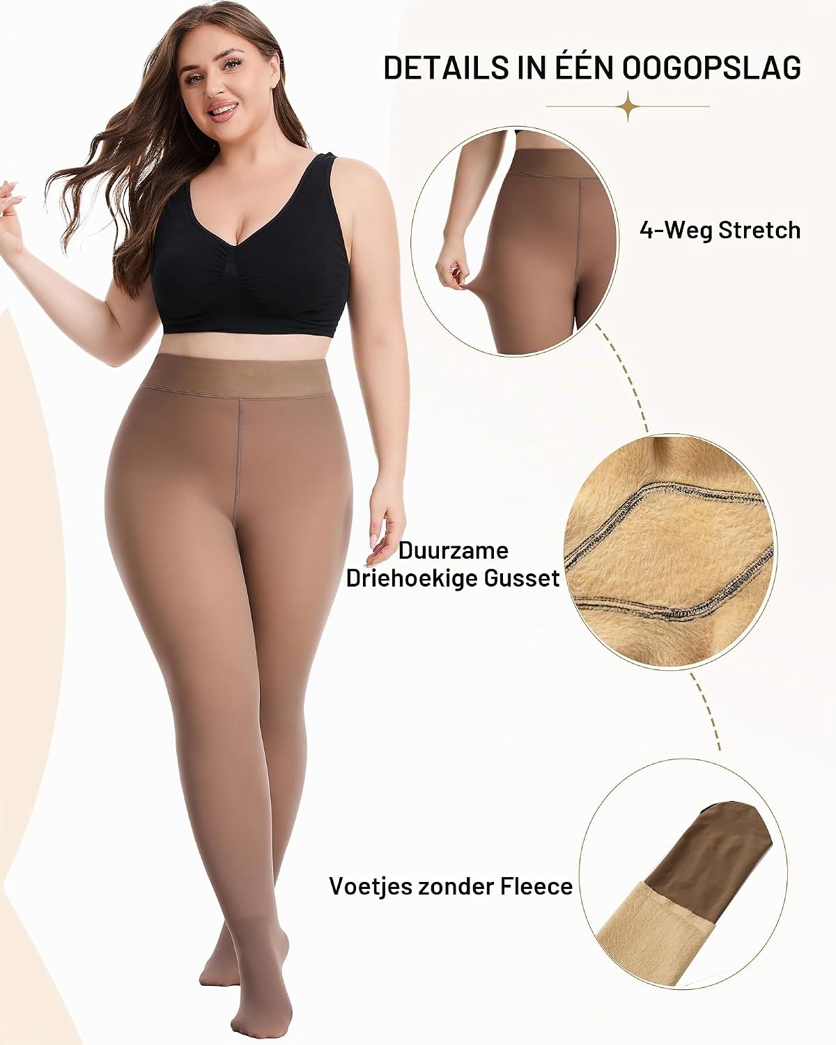 Detalle de CozyWow thermische panty XL-3XL met fleecevoering en hoge taille
