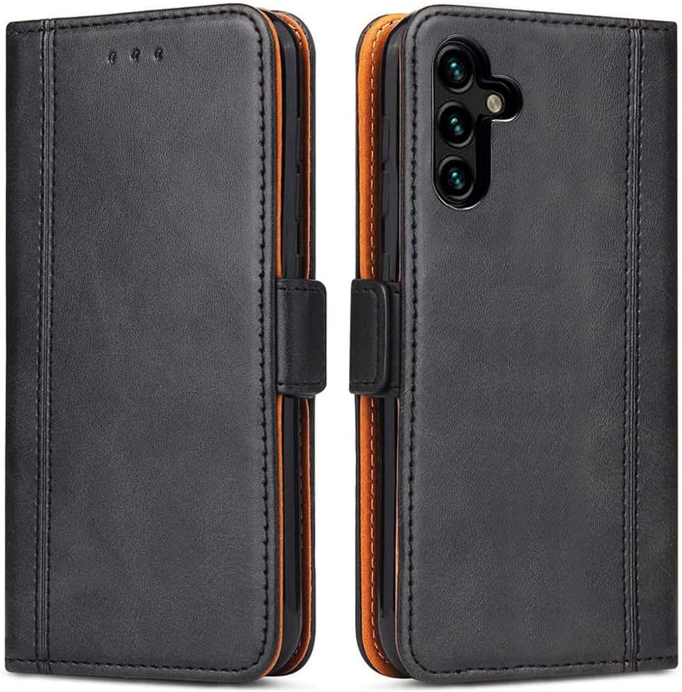 Detalle de ROJIOJIO Leder-Bookcase Hülle für Samsung Galaxy A15 5G – Kartenfach, Standfunktion, Magnetverschluss, Schwarz