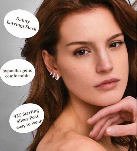 Thumbnail 1 de AVOTTO 3 Pairs Silver Earrings for Women – Hypoallergenic Sterling Silver Small Huggie Hoops