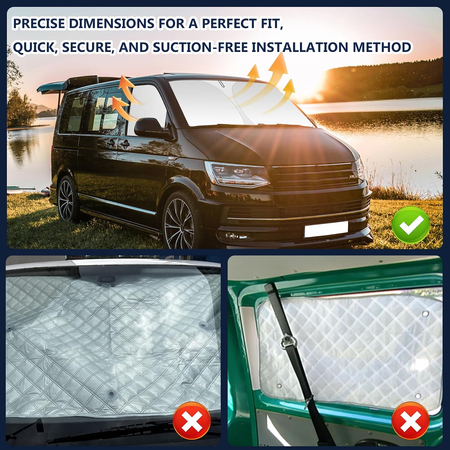 Detalle de ZATOOTO Windscreen Cover for VW T5/T6 (3 Pieces) Magnetic Internal Thermal Blinds