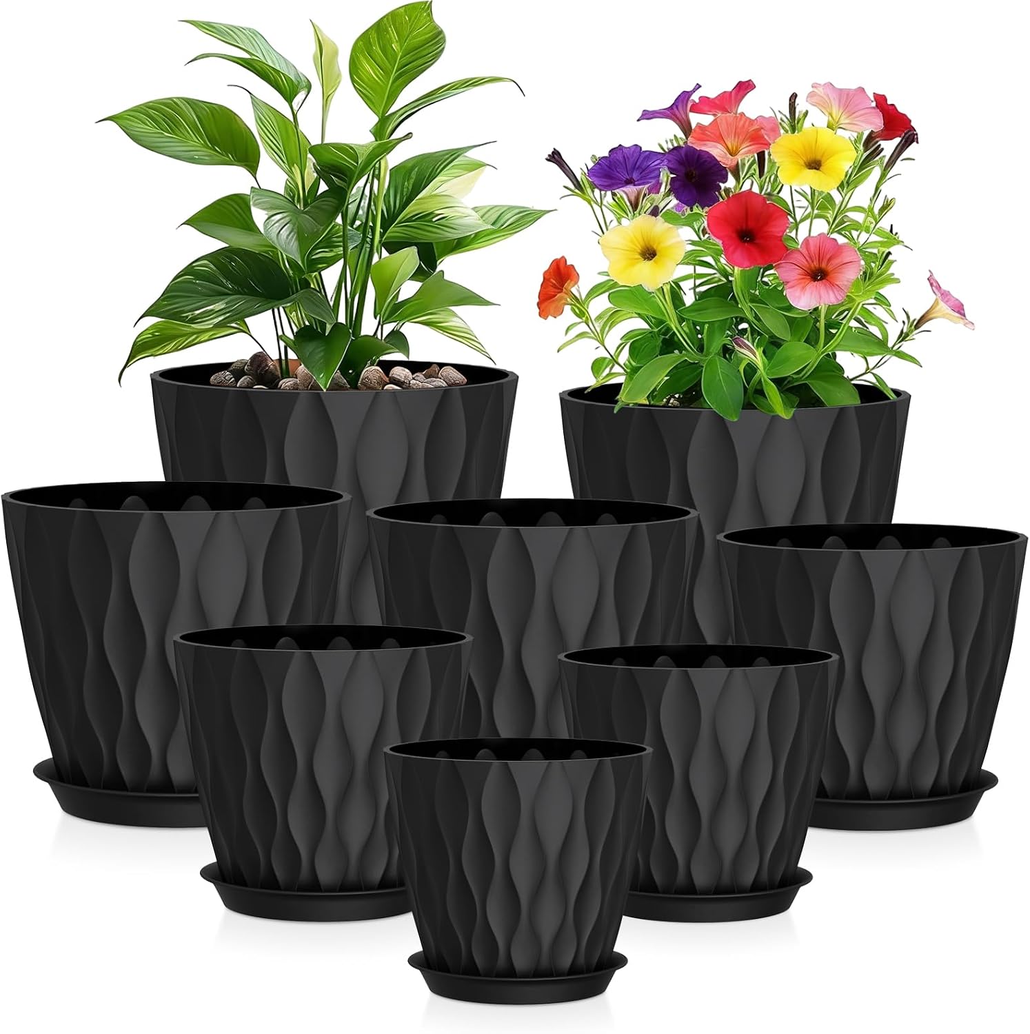 Detalle de WSMKSZ 8 Pack Plant Pots Indoor with Drainage Holes & Saucers, 20/17.6/16.3/15/13.8/12.7/11.2/10.2 cm