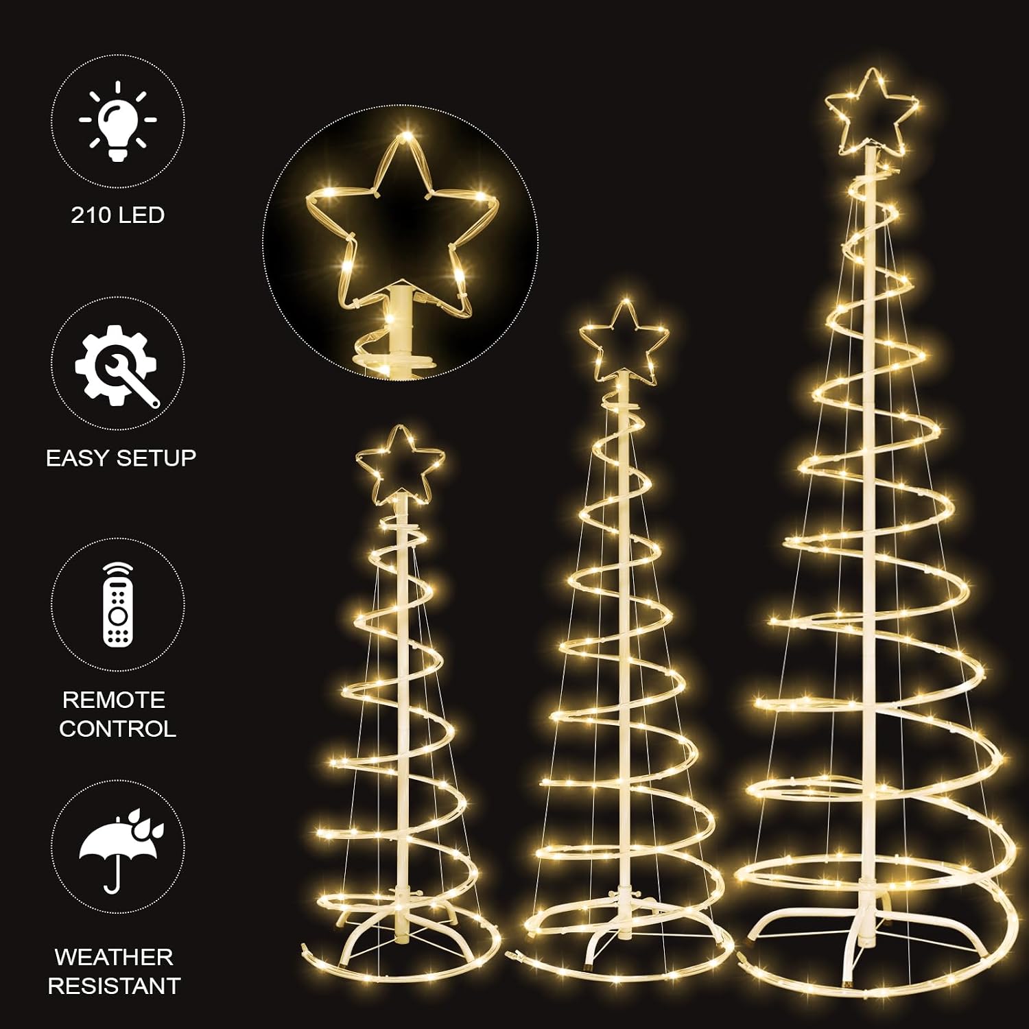Detalle de FLAGLY 778 Lighted Christmas Spiral Trees, 3/4/5 ft, Warm White LEDs
