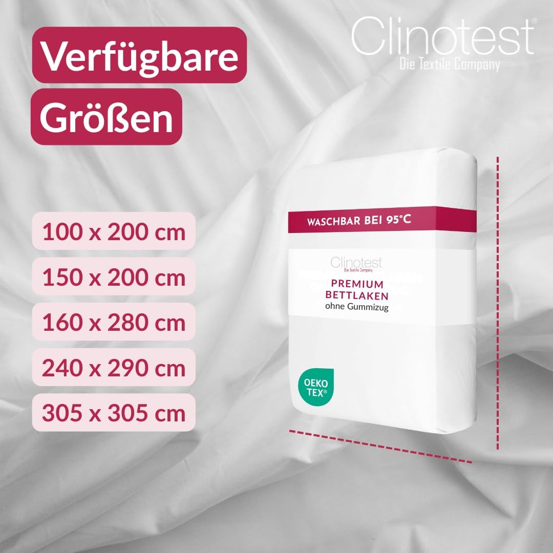 Detalle de Clinotest Bettlaken 150x200 cm 100% Baumwolle, Ohne Gummizug, Premium Flachbettlaken