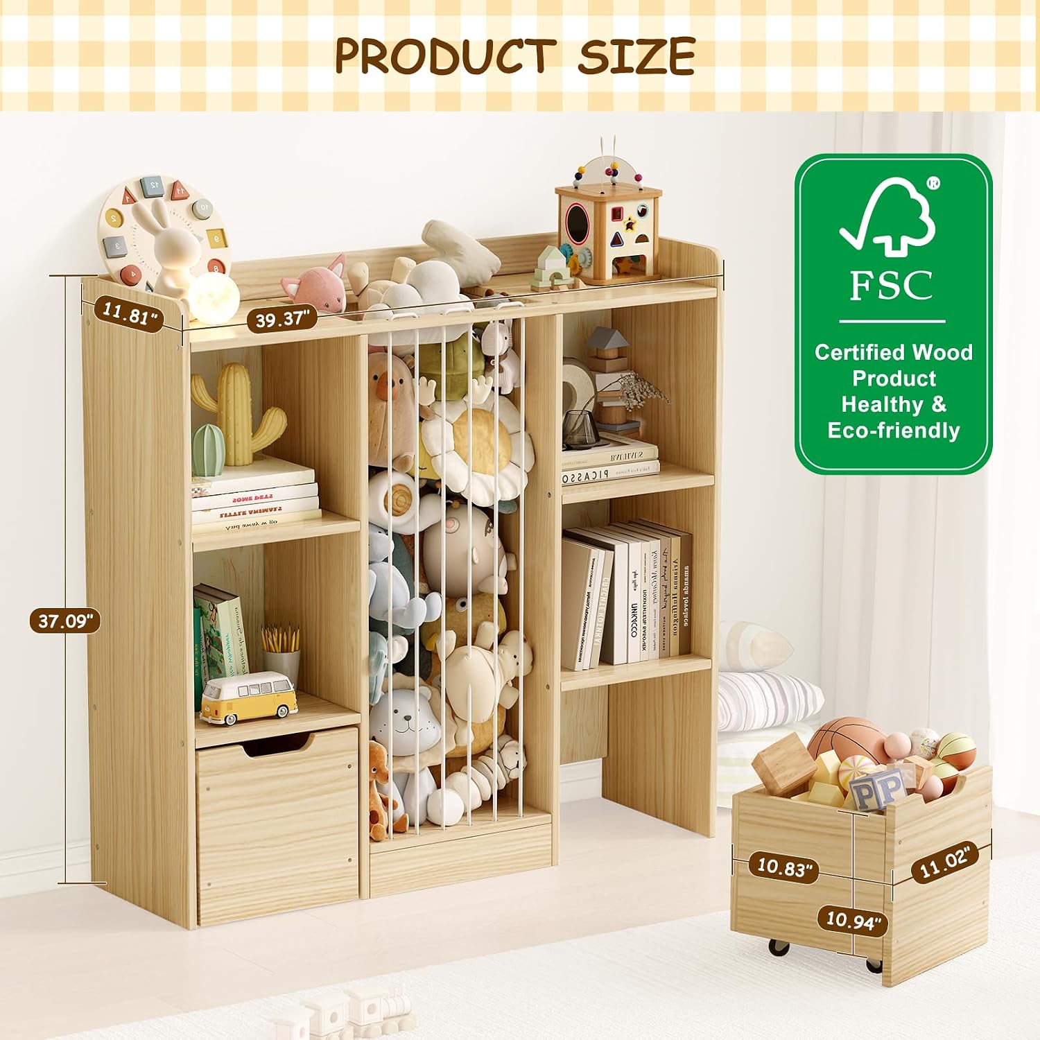Detalle 2 de Toy Storage Organizer in Solid Pine Wood