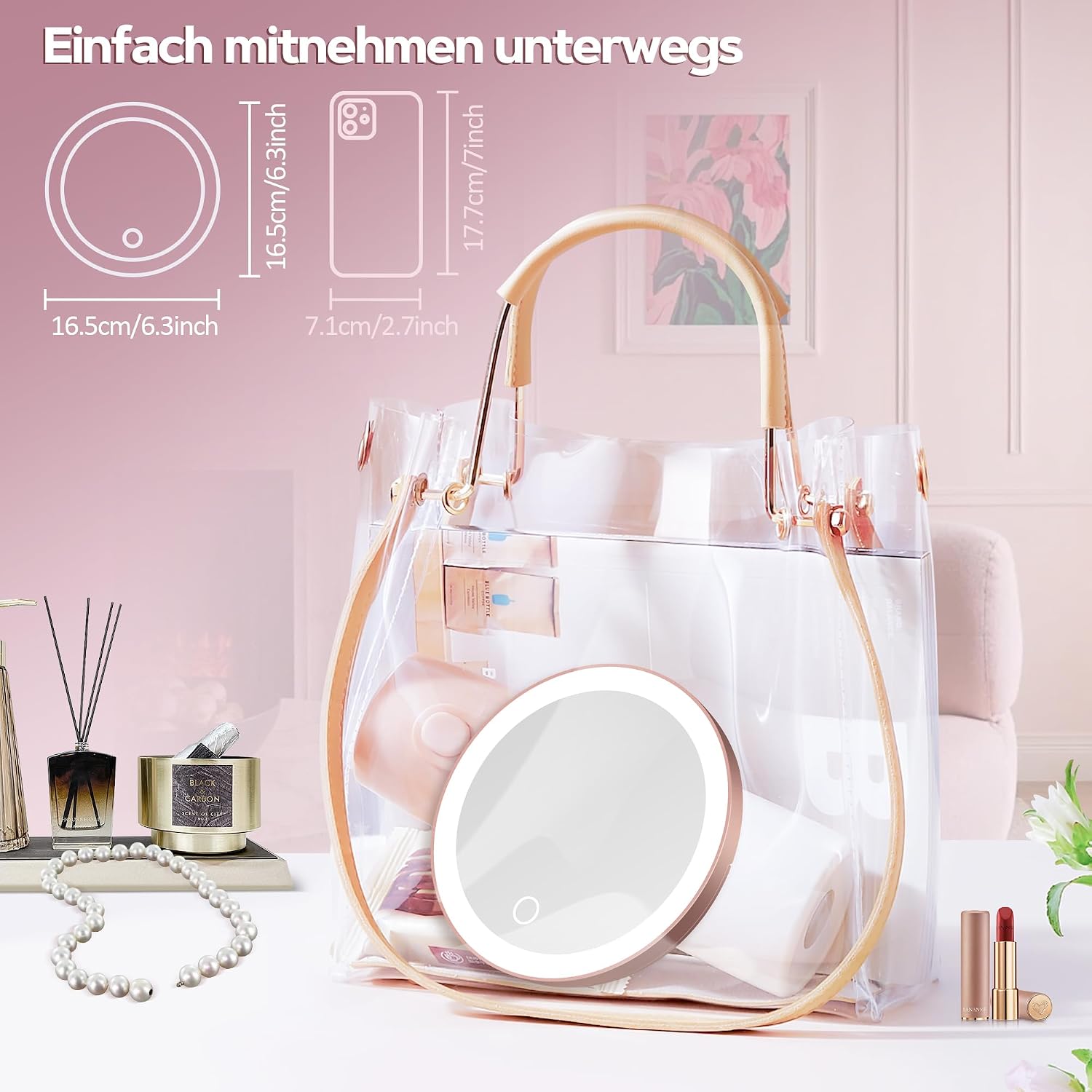 Thumbnail 6 de MOMOKUBA Vergrößerungsspiegel mit Saugnapf, 30-fach & Beleuchtung (Roségold)