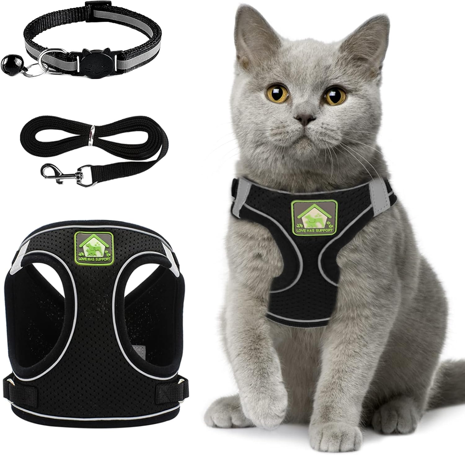 Detalle de Cat Harness & Lead Set - Escape-Proof Adjustable Vest for Kitten, Ferret, Puppy, Rabbit with Reflective Strips - Breathable Soft Mesh Jacket