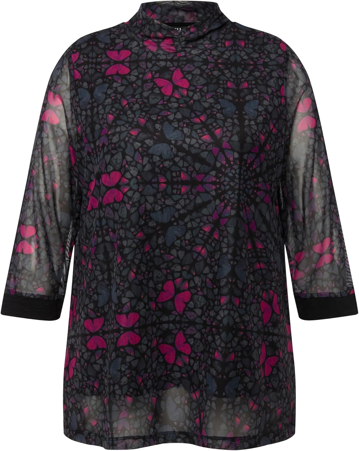 Detalle de Ulla Popken Femme Grandes Tailles T-Shirt en Mesh à Col Montant et Manches 3/4, Ligne A 821280