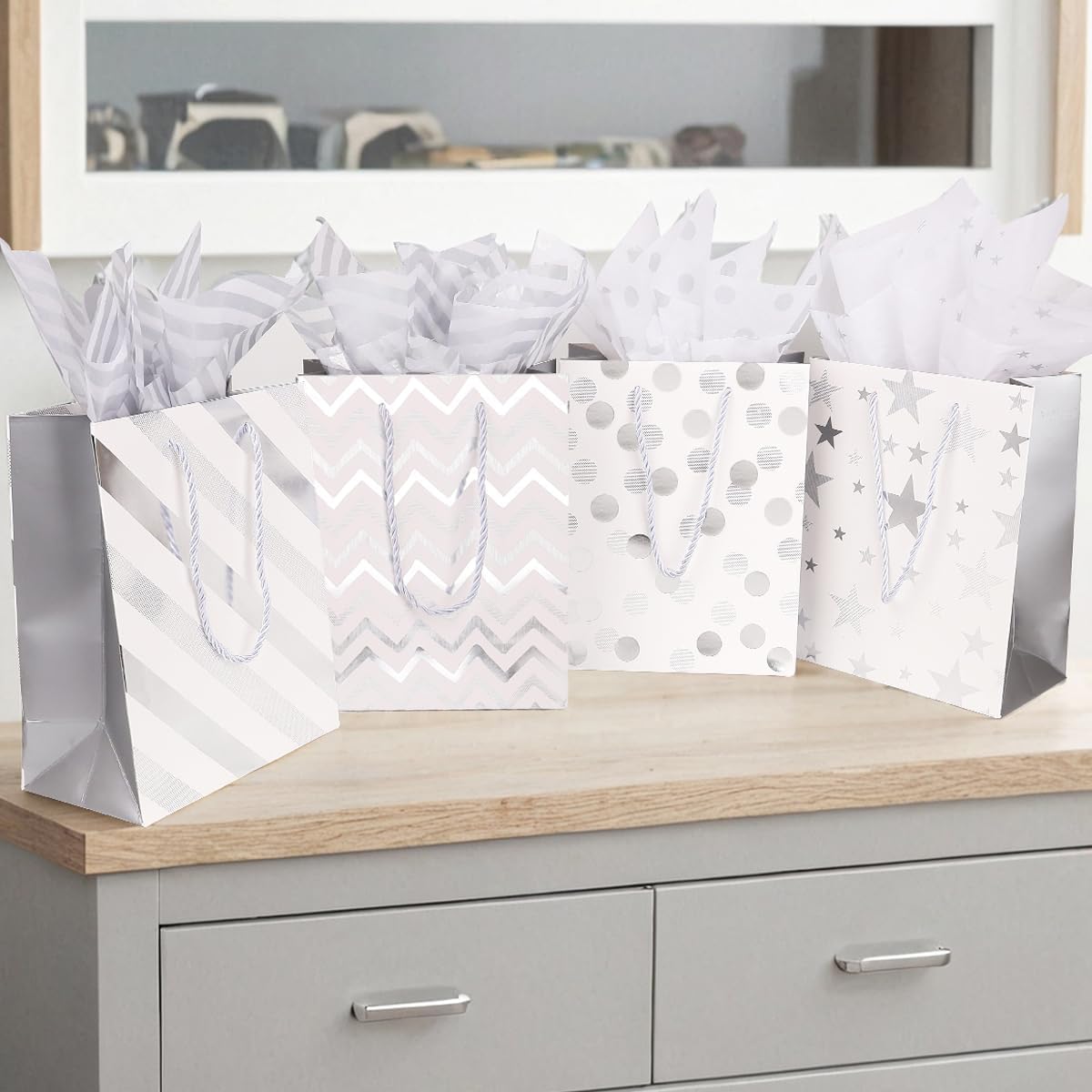Thumbnail 4 de 12pcs 9in Gift Bags Silver