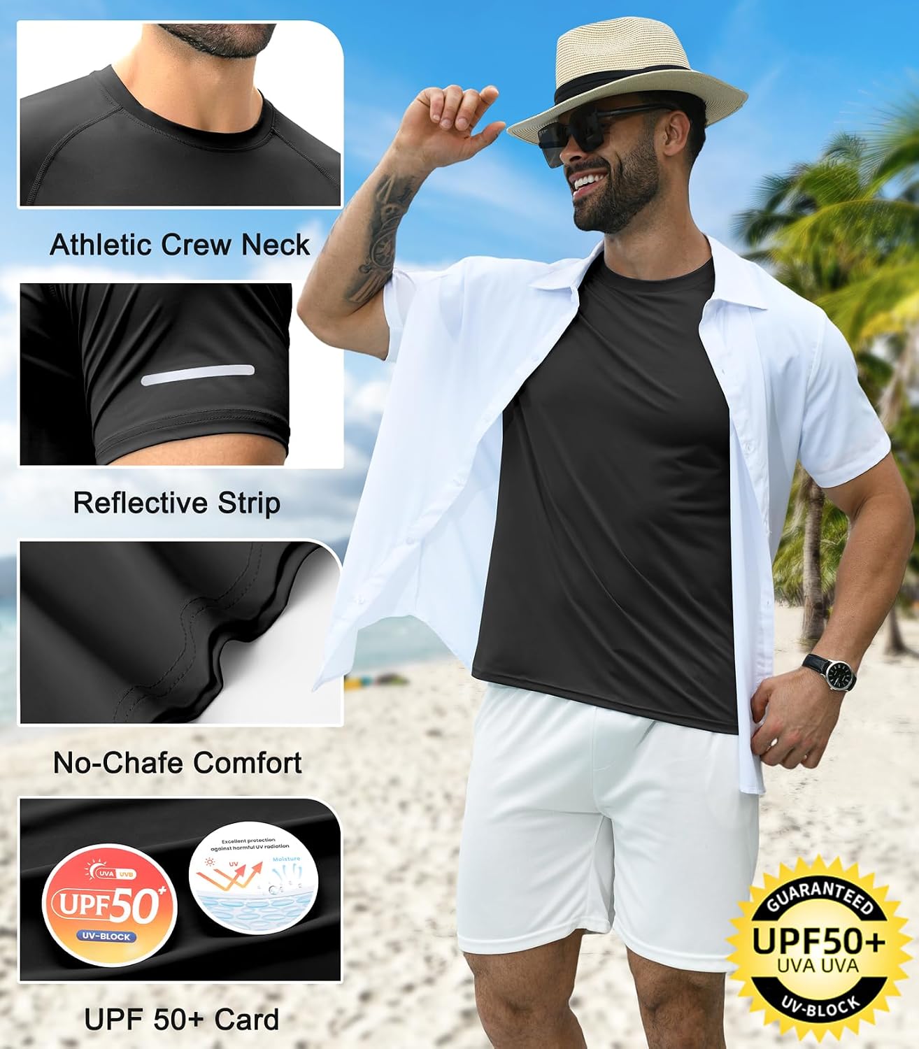 Detalle 2 de Boyzn 1 or 3 Pack Men’s Rash Vest with UPF 50+ Sun Protection and Quick-Dry Fabric