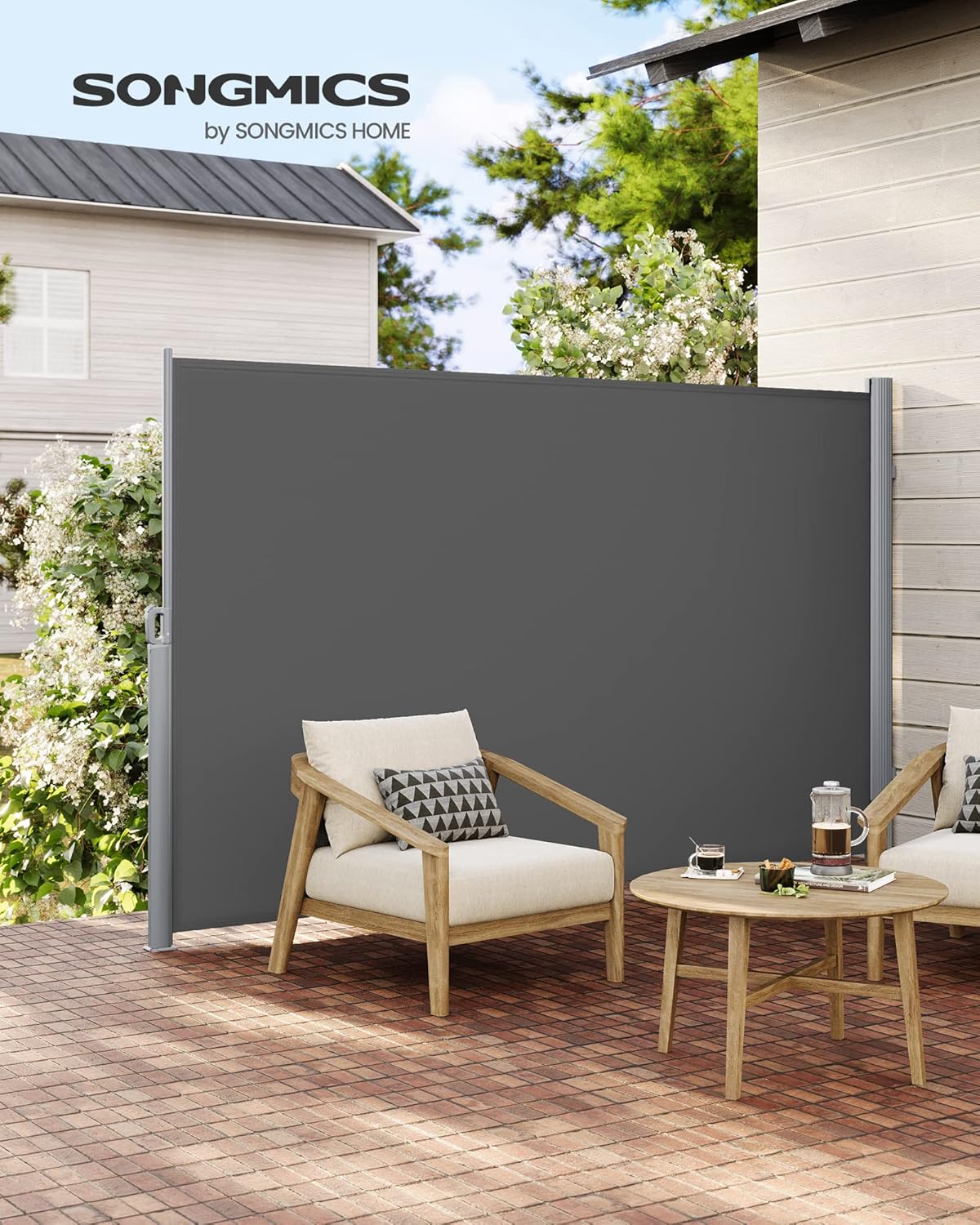 Detalle de SONGMICS Alu-Seitenmarkise GSA184G – ausziehbar, 180 x 400 cm, blickdichtes Sonnenschutz-System aus Aluminium