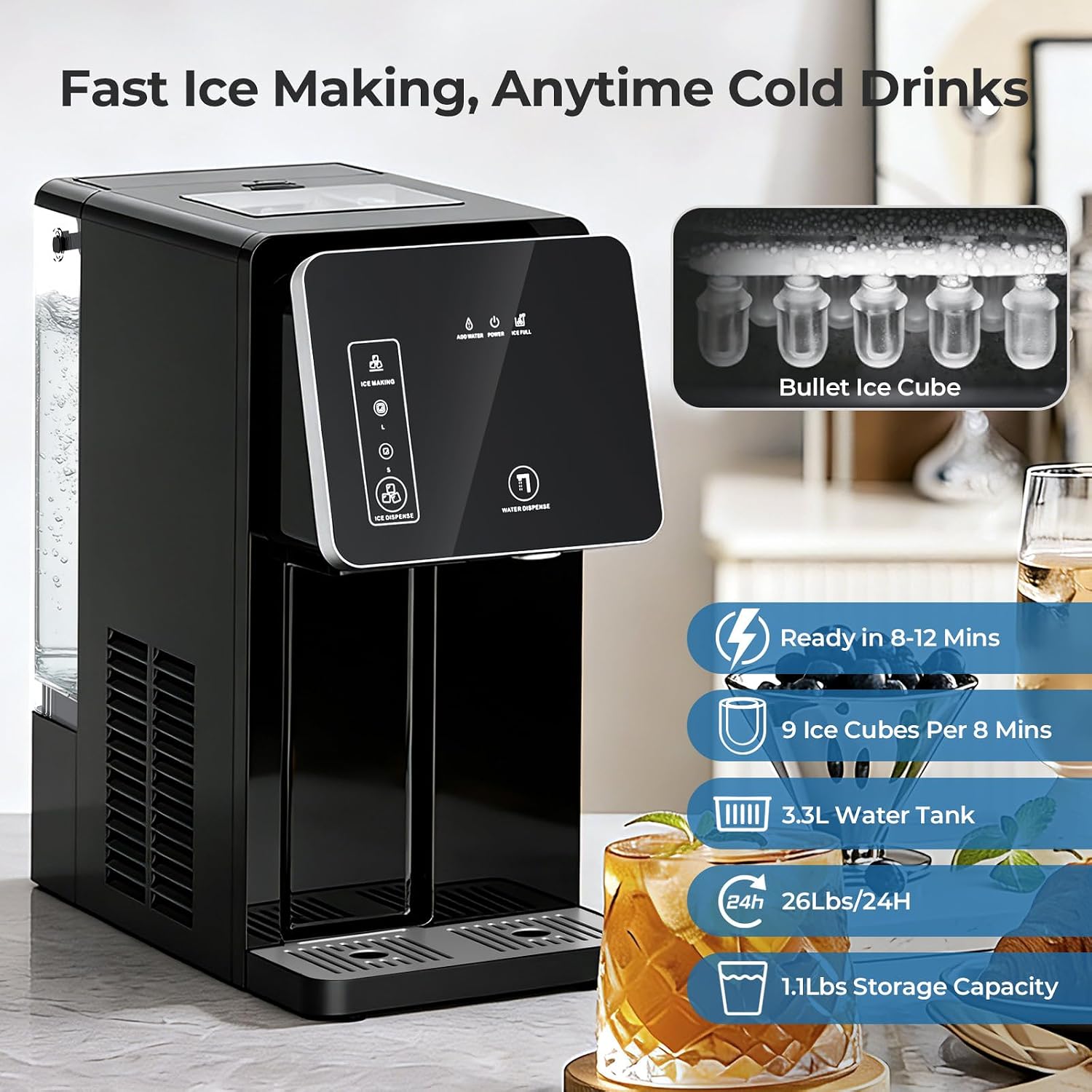 Thumbnail 2 de Antarctic Star HZBY-12 Countertop Ice Maker and Cold Water Dispenser, 2 Ice Sizes