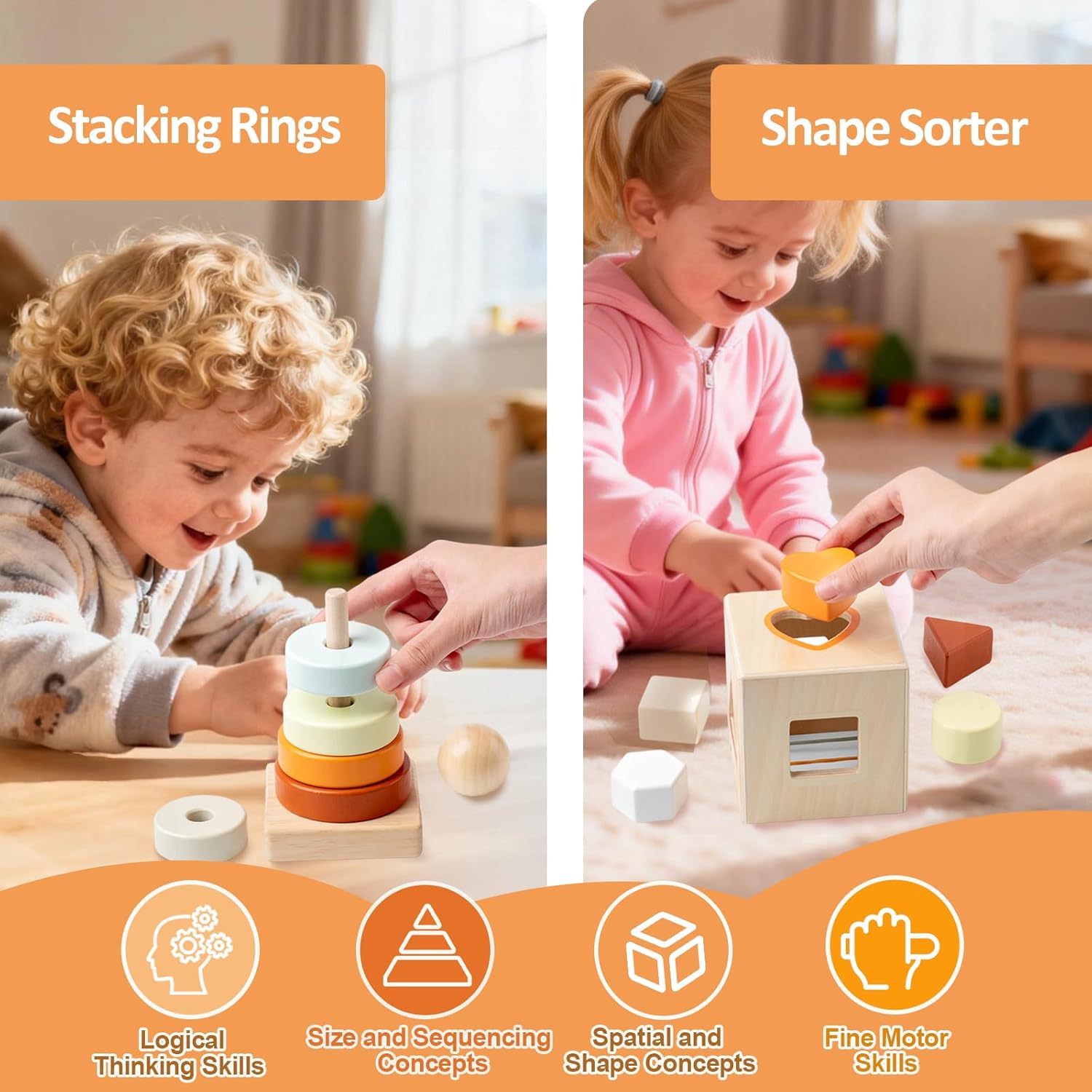 Detalle 2 de Smartwo Wooden Montessori 5-in-1 Toy Set 🎲