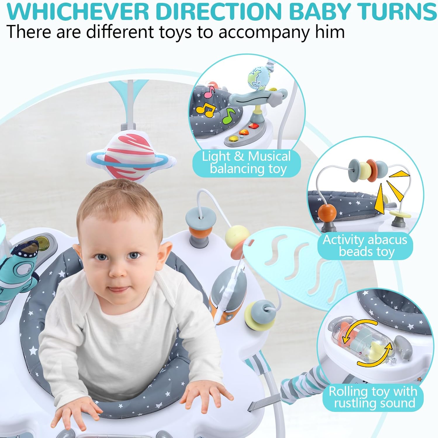 Thumbnail 5 de LADIDA Stationary Jumper Jumperoo Baby Activity Centre – Space Tour Grey