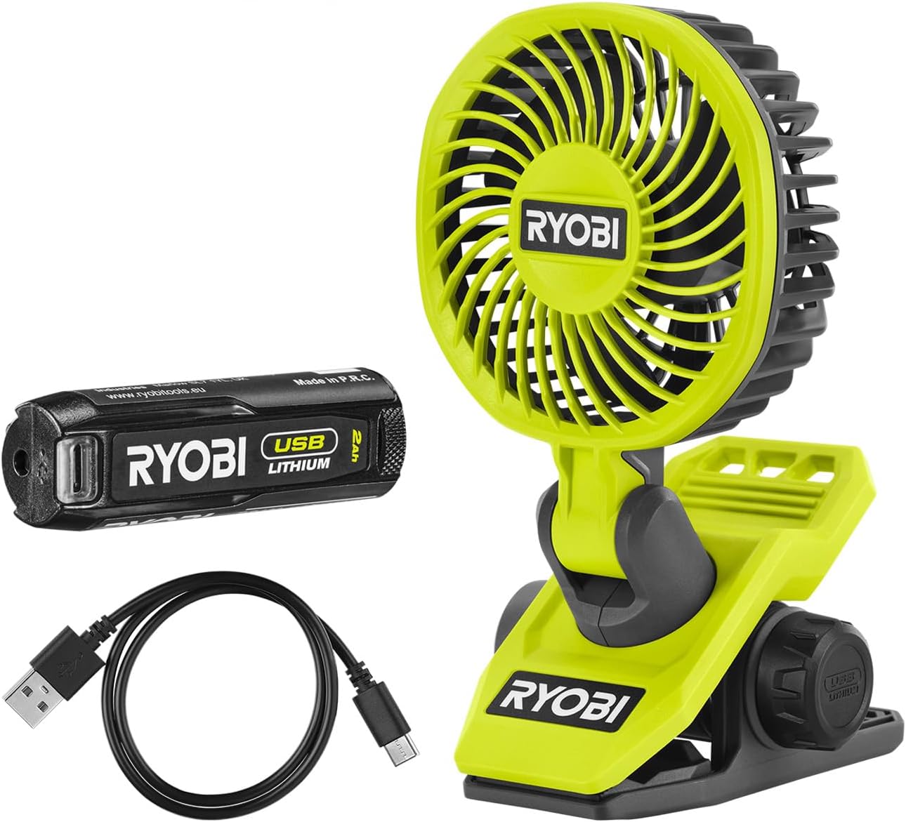 Detalle de RYOBI RCF4-120G Ventilatore a Pinza Ø 9cm 2,0Ah
