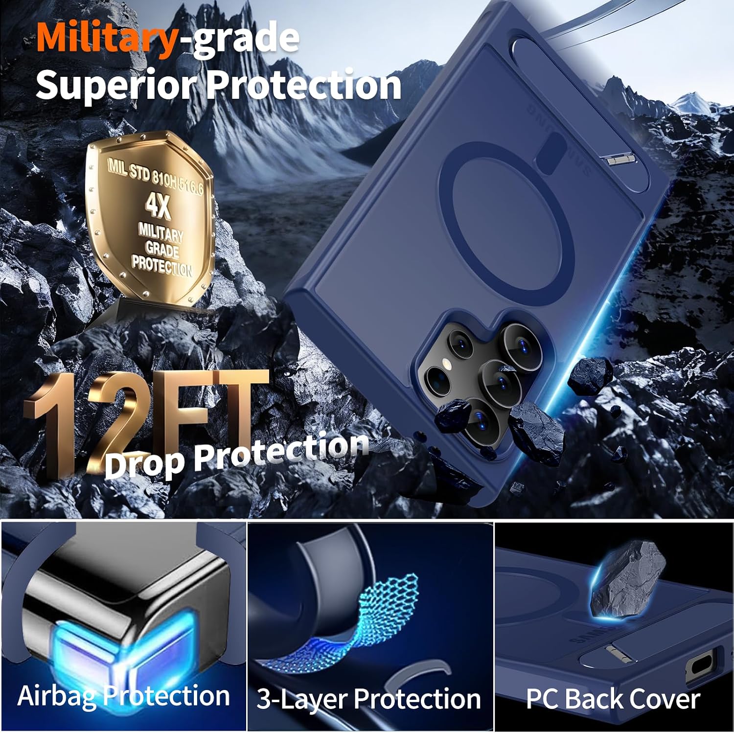 Detalle de H HUALELE Magnetic Case for Galaxy S24 Ultra with Metal Kickstand, Blue