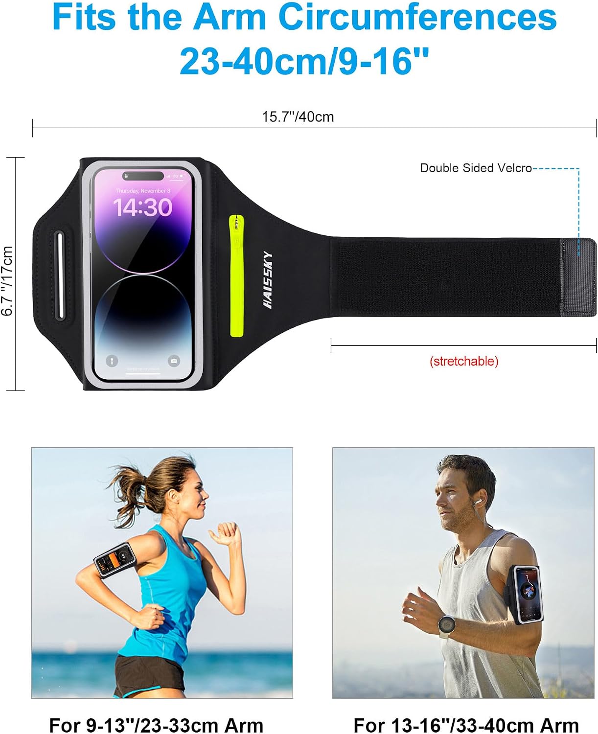 Detalle 2 de Razobws Running Armband Phone Holder with Airpods Zipper Pocket for Up to 6.9" Phones