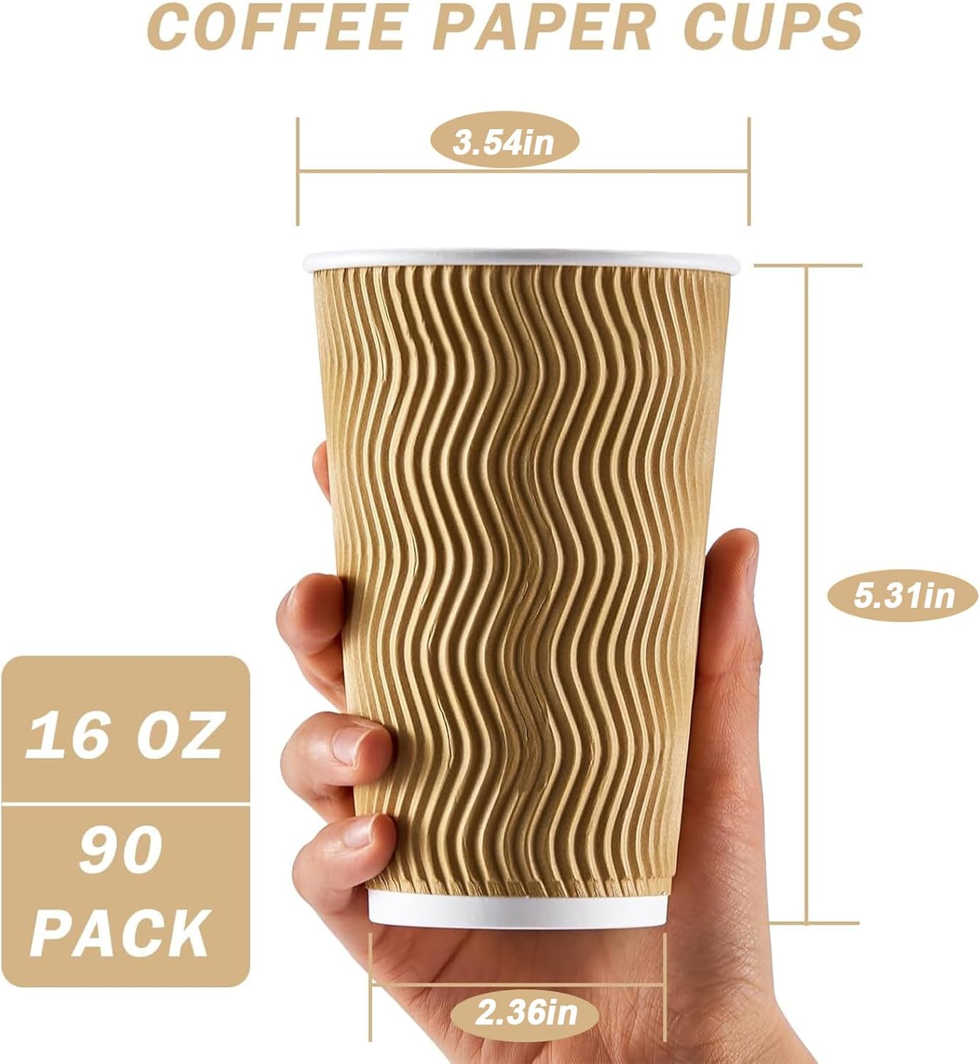 Thumbnail 1 de ClawsOff 90-Pack 16 oz Disposable Coffee Cups (No Lids) — Insulated Ripple Wall Paper Cups