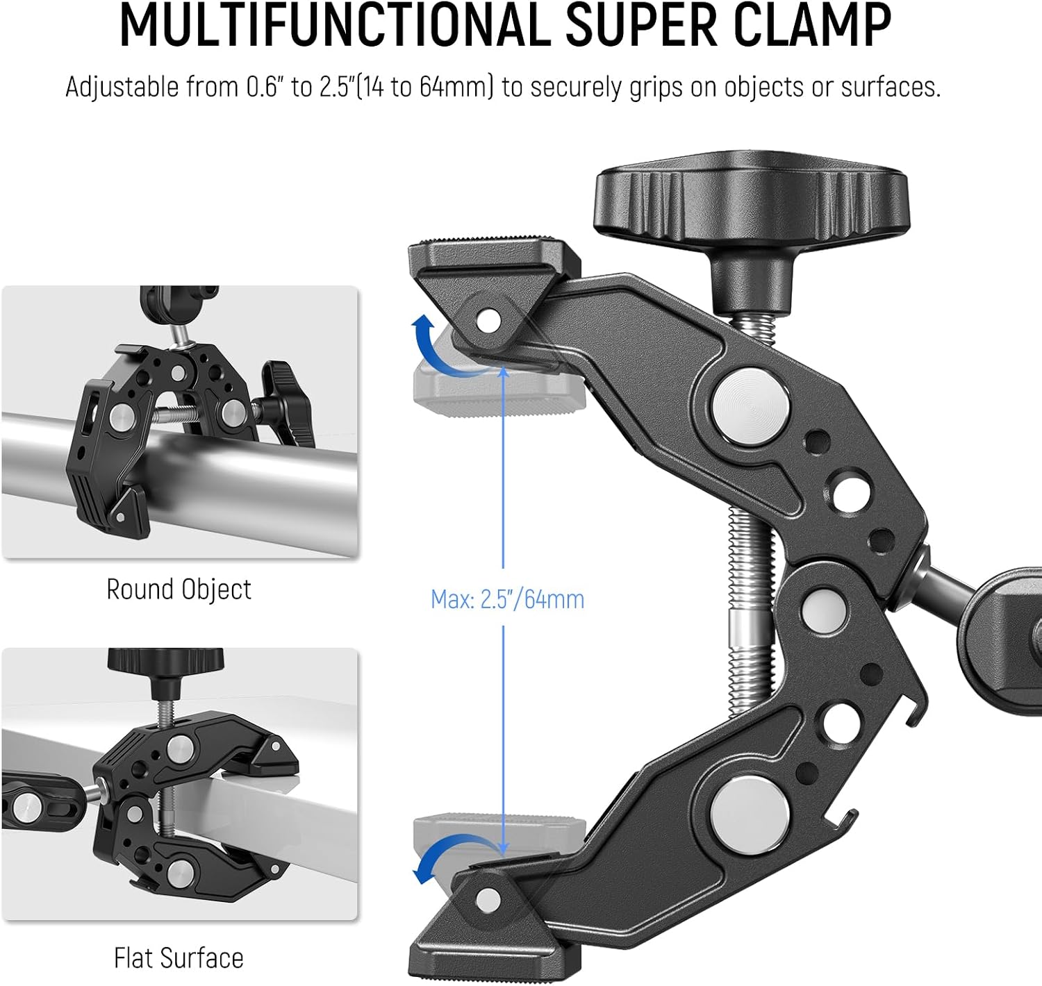 Thumbnail 2 de NEEWER Super Clamp with 3" Dual Ballhead Magic Arm (ST83) for phone & action cameras