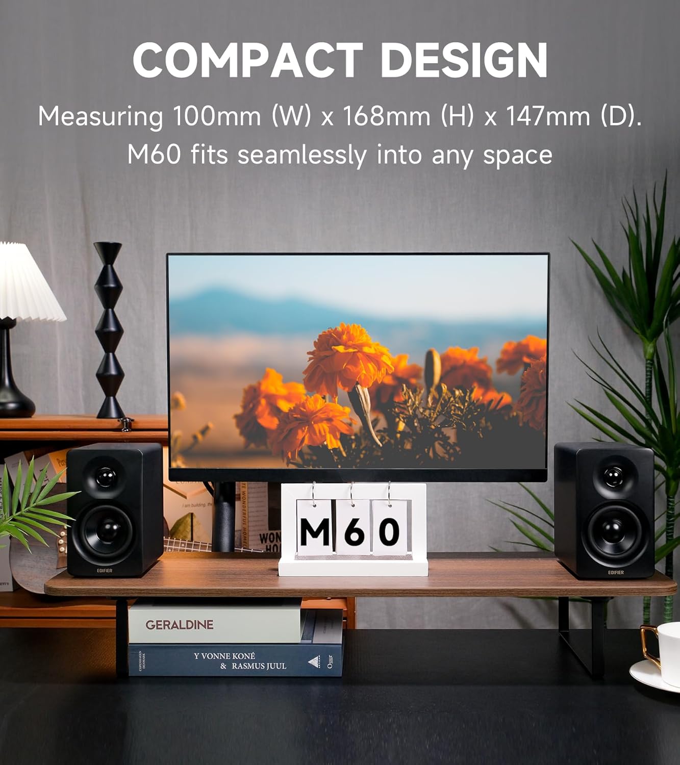 Detalle 2 de Edifier M60 Compact Desktop Speakers 2.0 (Bluetooth 5.3, LDAC, 66W RMS) with USB‑C and AUX inputs – Black