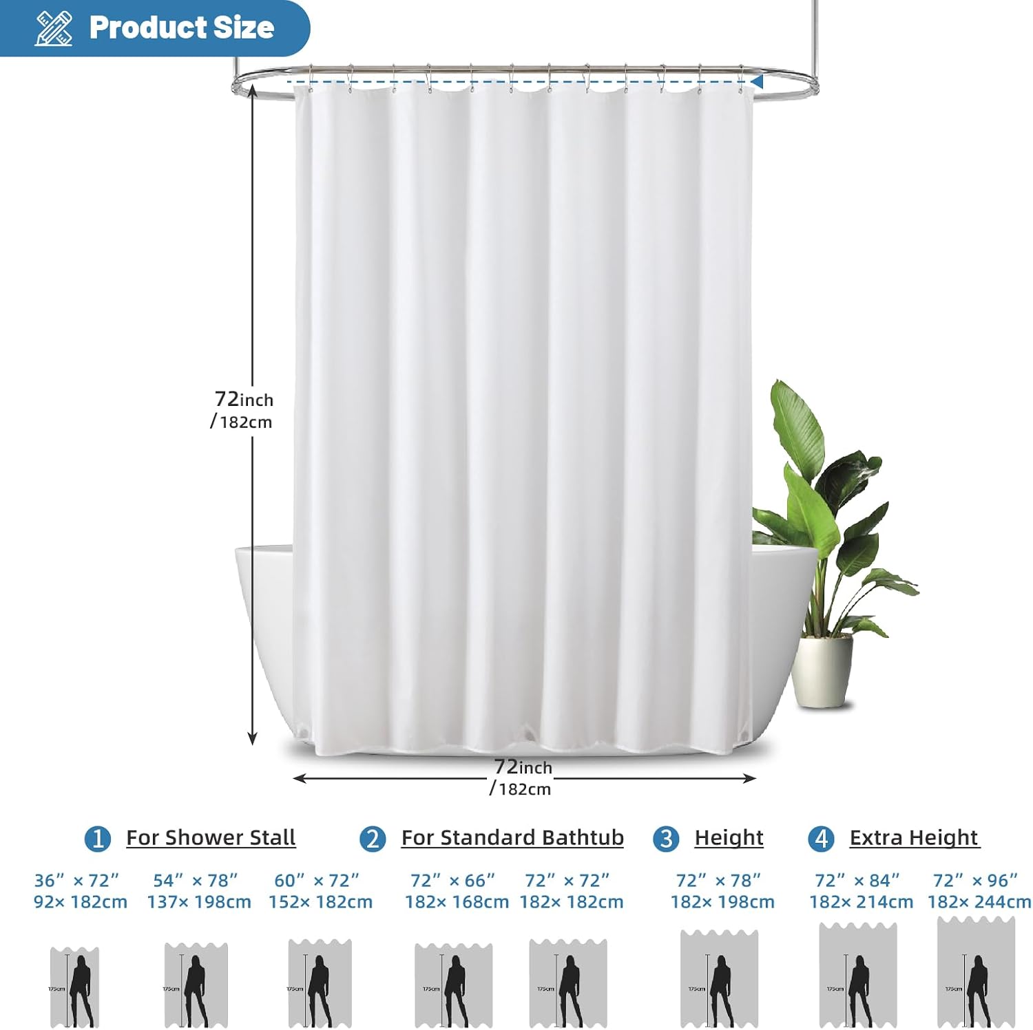 Thumbnail 2 de THAIGEE 72x72in Water-Repellent Fabric Shower Curtain Liner — Hotel-Quality, Magnetic, Rustproof, Quick-Dry