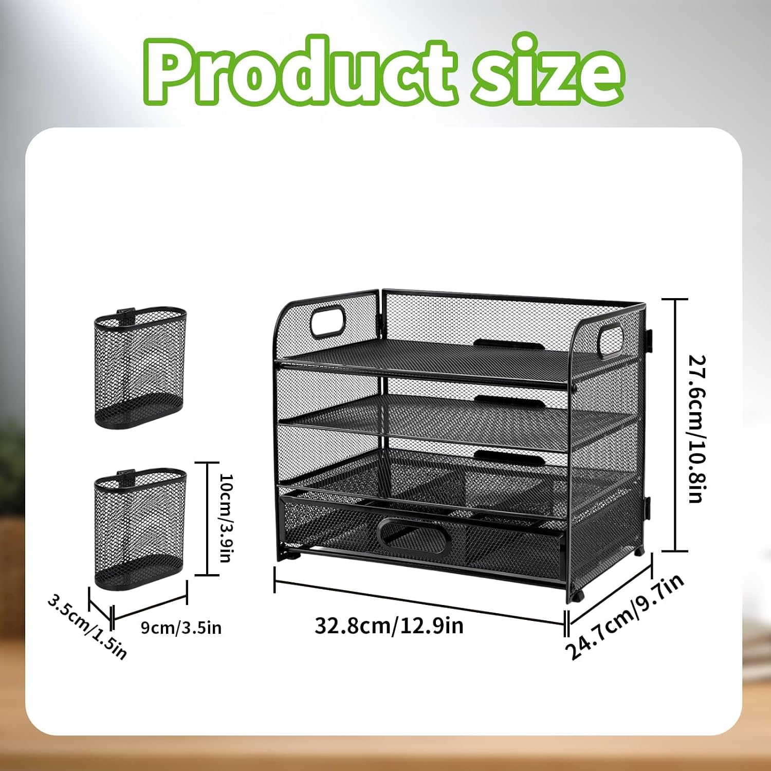 Detalle de Mesh Letter Tray Organiser 4-Layer with 2 Pen Holders and 1 Drawer