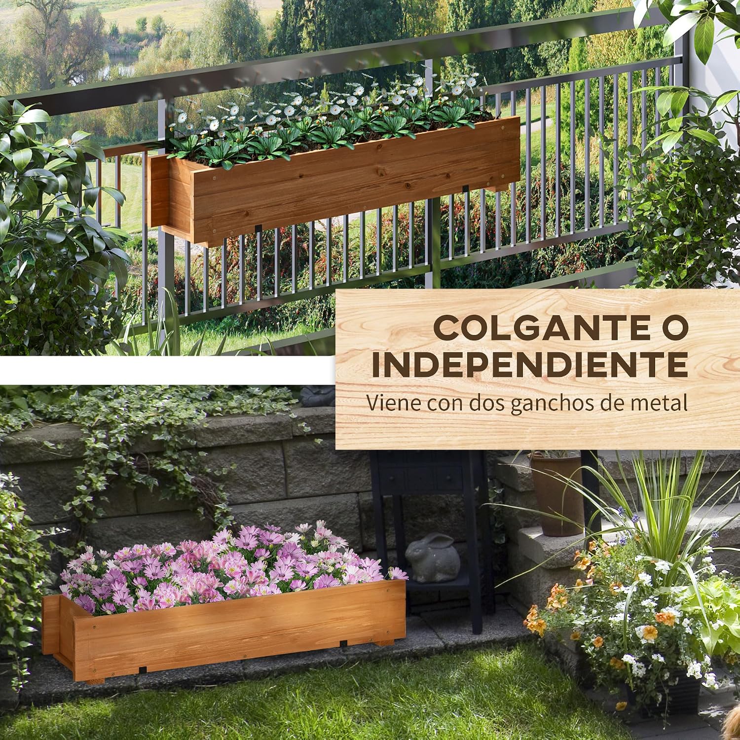 Detalle de Outsunny Arriate de Madera 91x18x16,5 cm